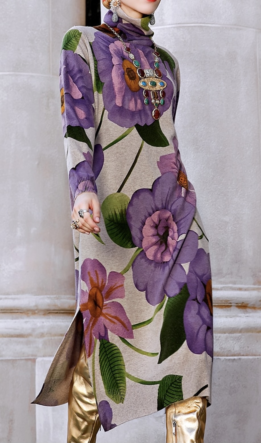 Robe pull fleurs boho bohème chic DRESSL1856