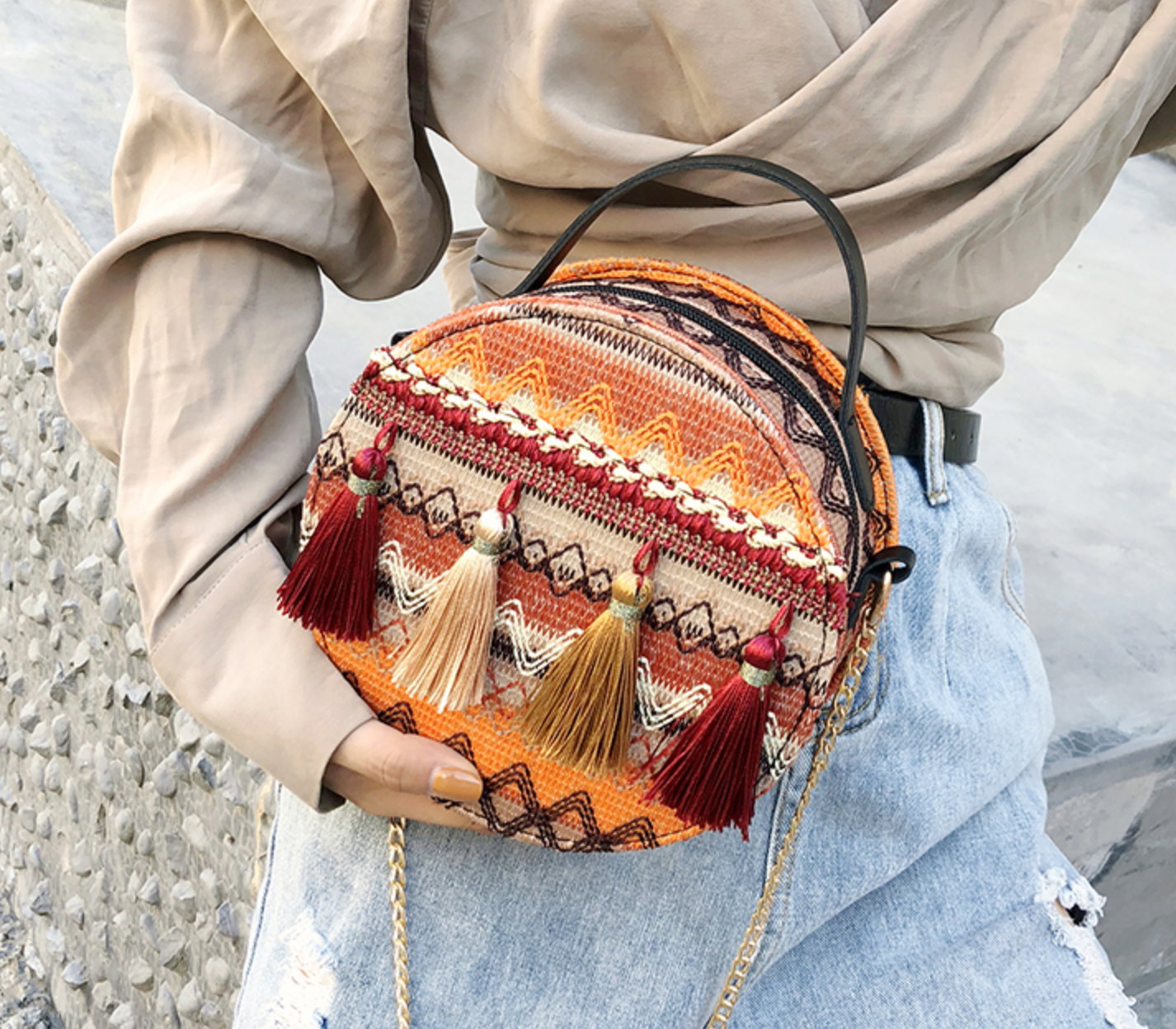 Petit sac rond boho boheme chic