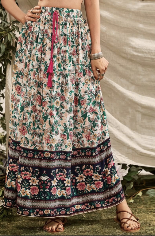 Jupe Longue Boho Femme - Imprimé Fleurs - Taille Élastique Haute - Légère Et Fluide Pour L'Été Et La Plage