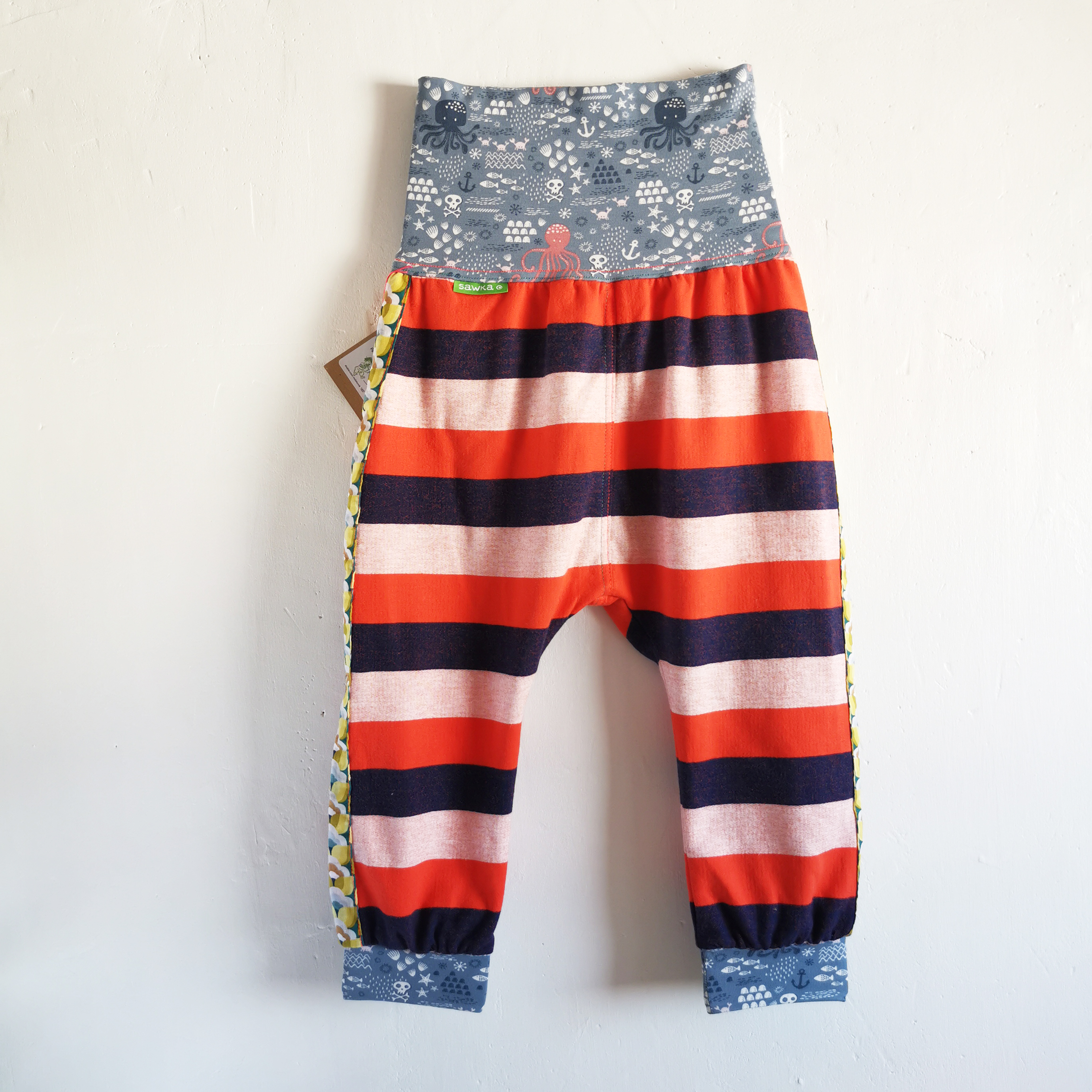 pantalon sarouel mi-saison • flanelle orange-bleu-blanc