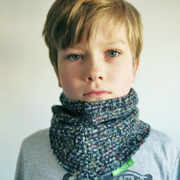 tour de cou enfant-laine mélangé et rayures bleu flanele1_sawka