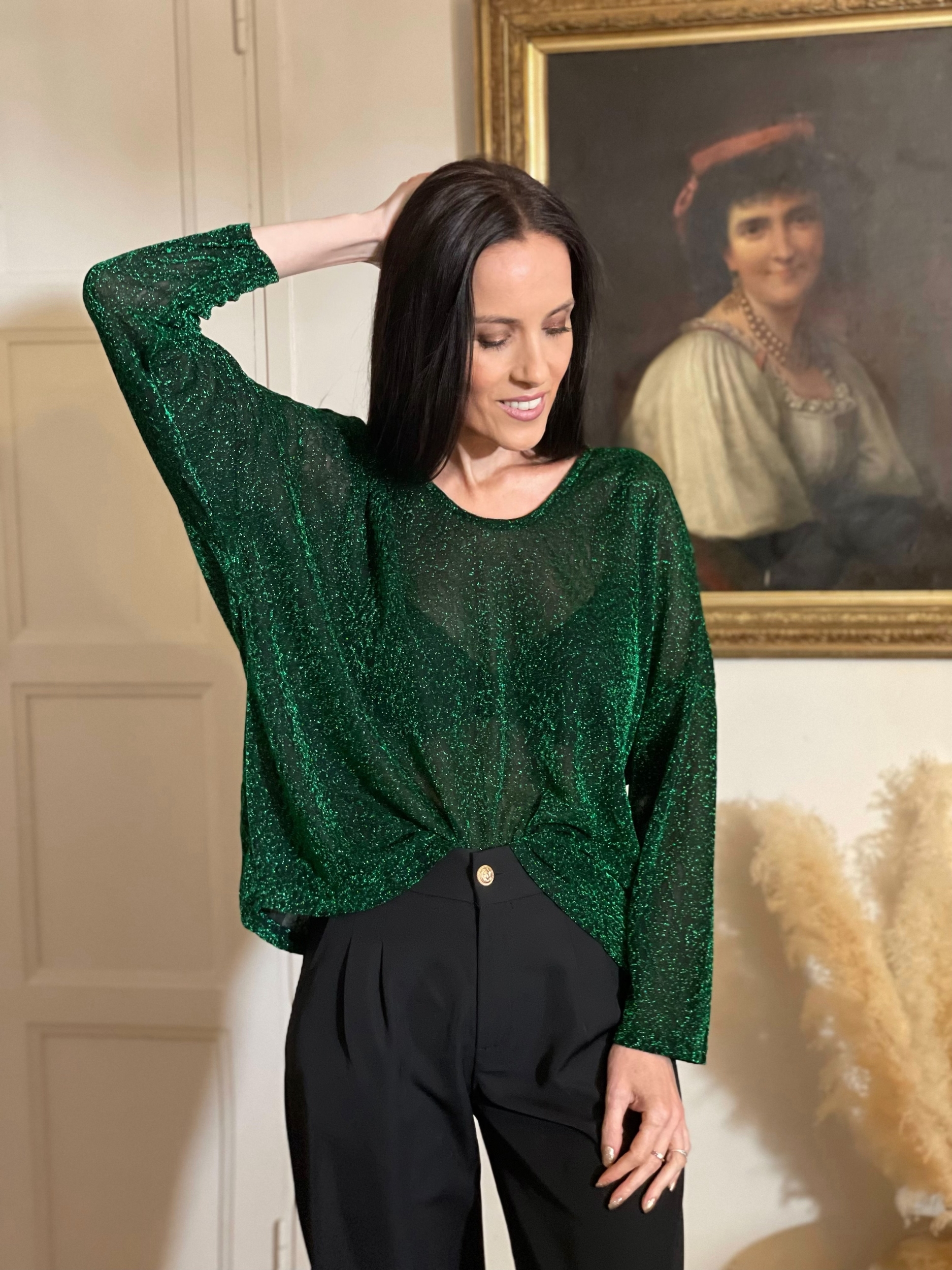 Top à paillettes ÉLISÉE coloris vert