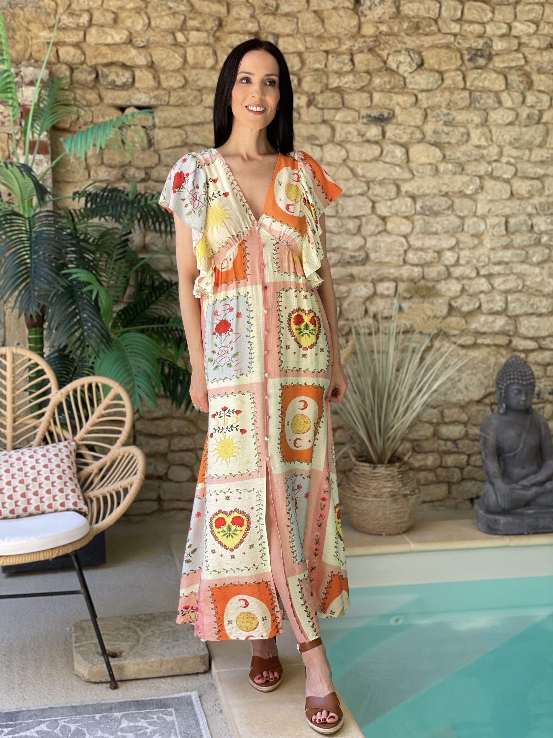 Robe longue QUETRON à imprimé rétro