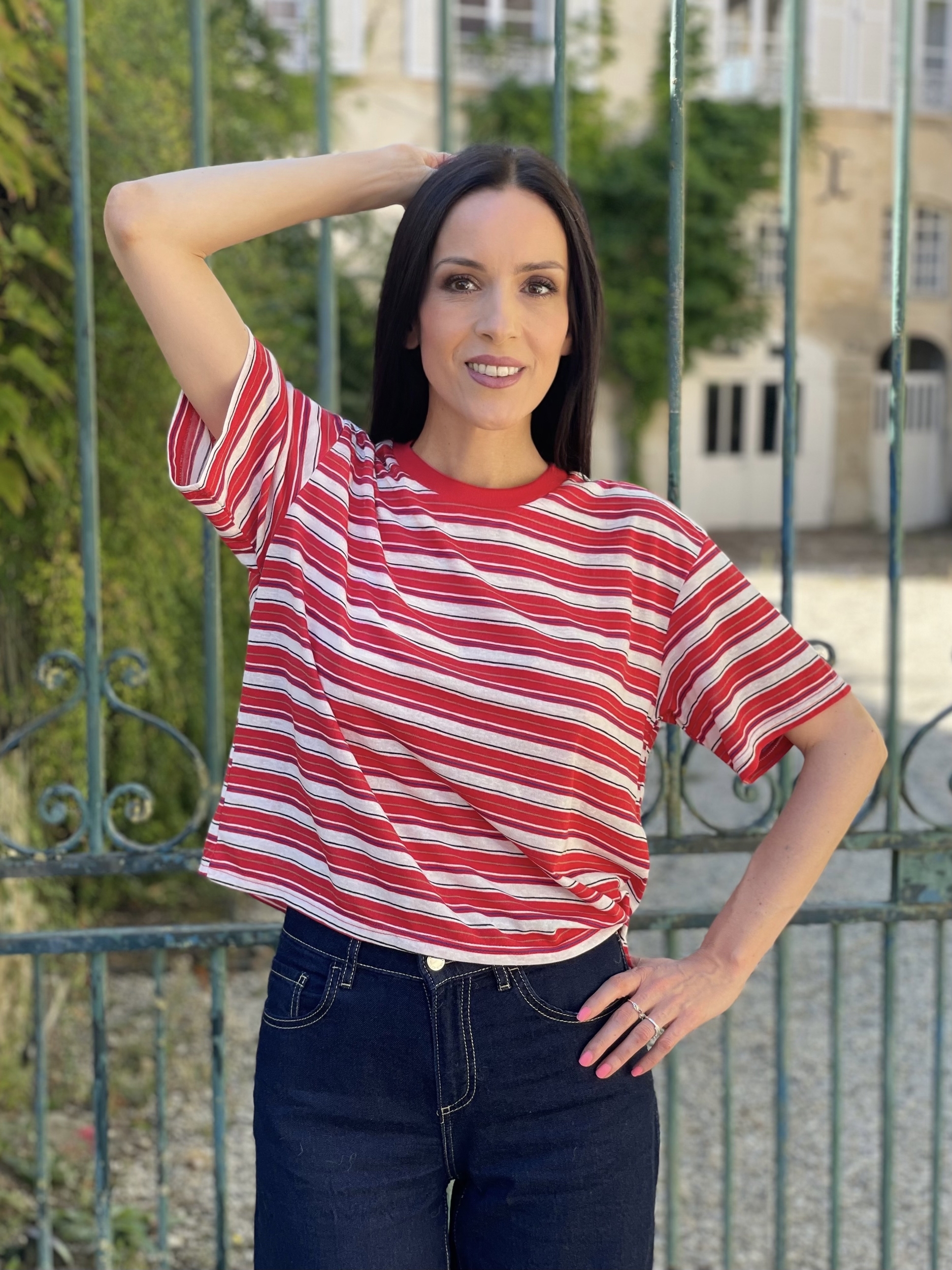 T-shirt à rayures MINKIE coloris rouge