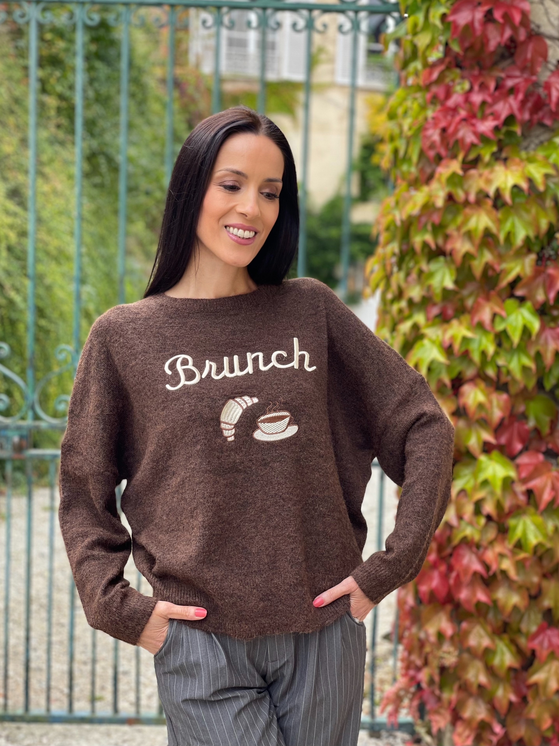 Pull en maille BRUNCH coloris marron