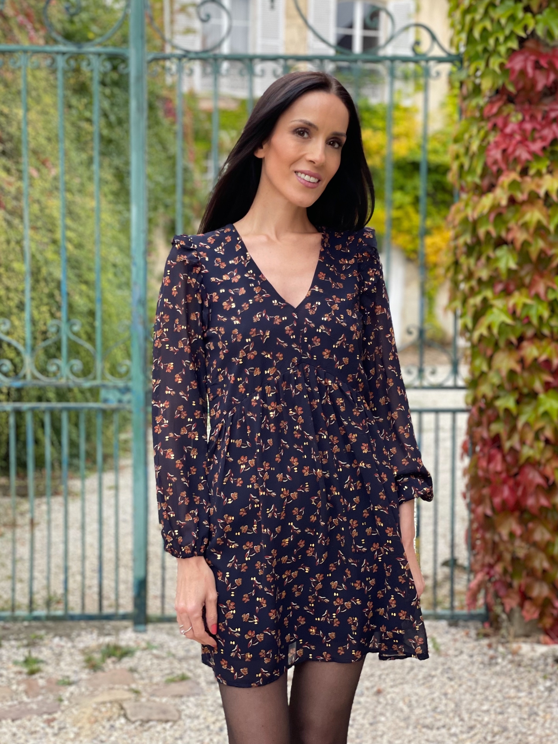 Robe à imprimé fleuri MARÉA coloris marine