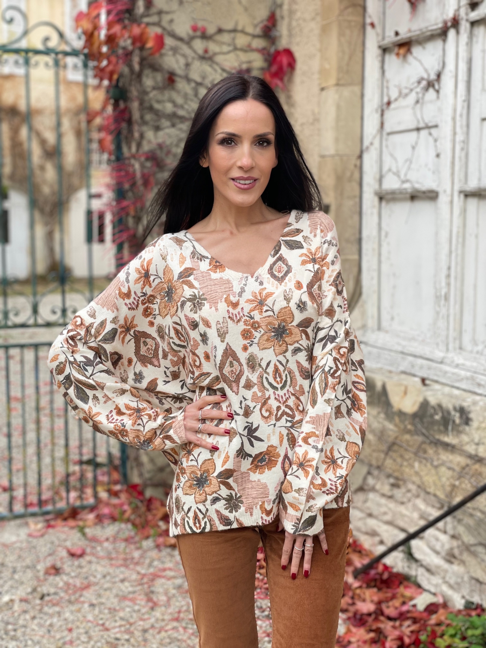 Pull en maille à motif floral  FABRE