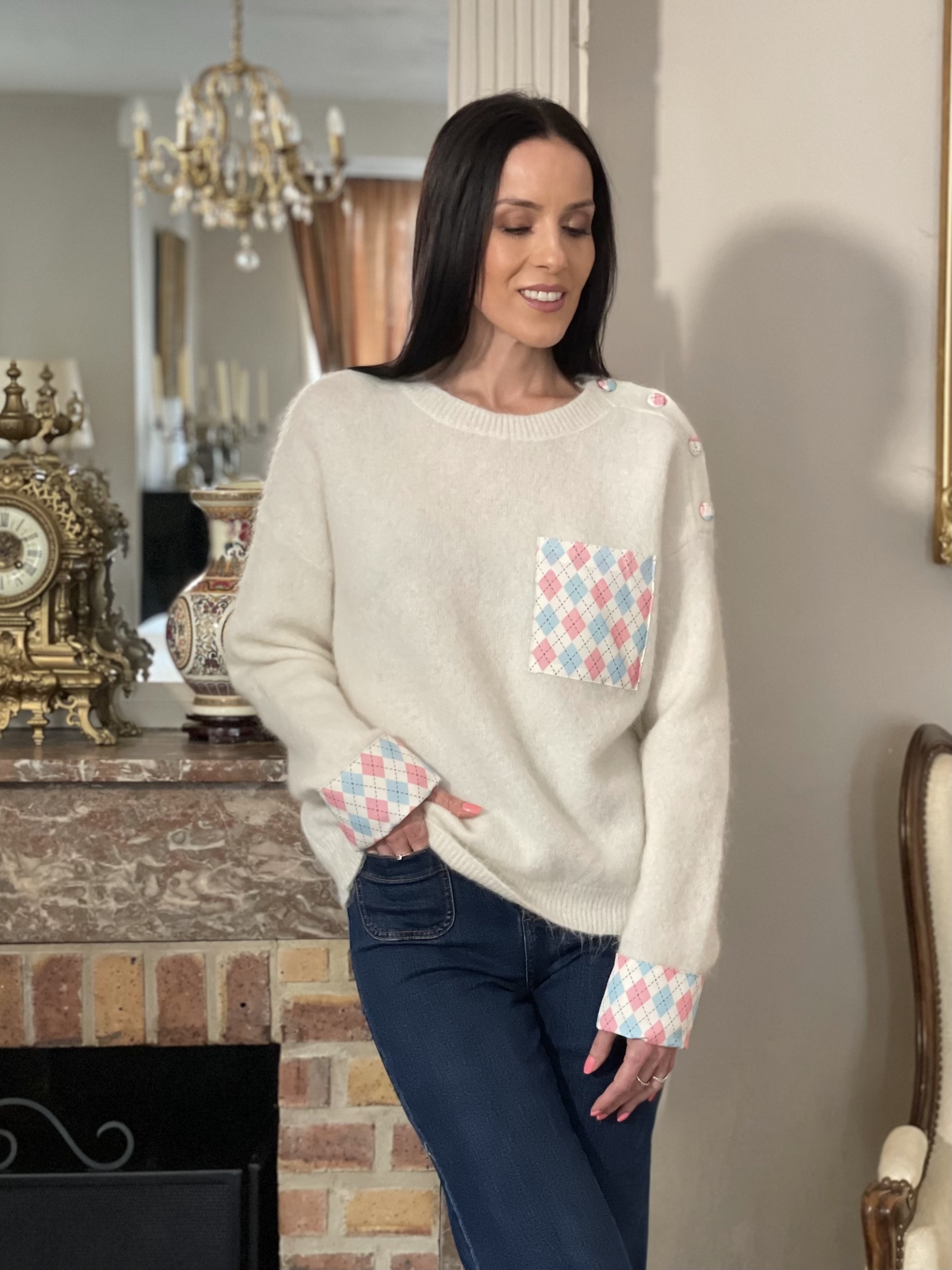 Pull en maille à motif losanges SOLAN coloris écru