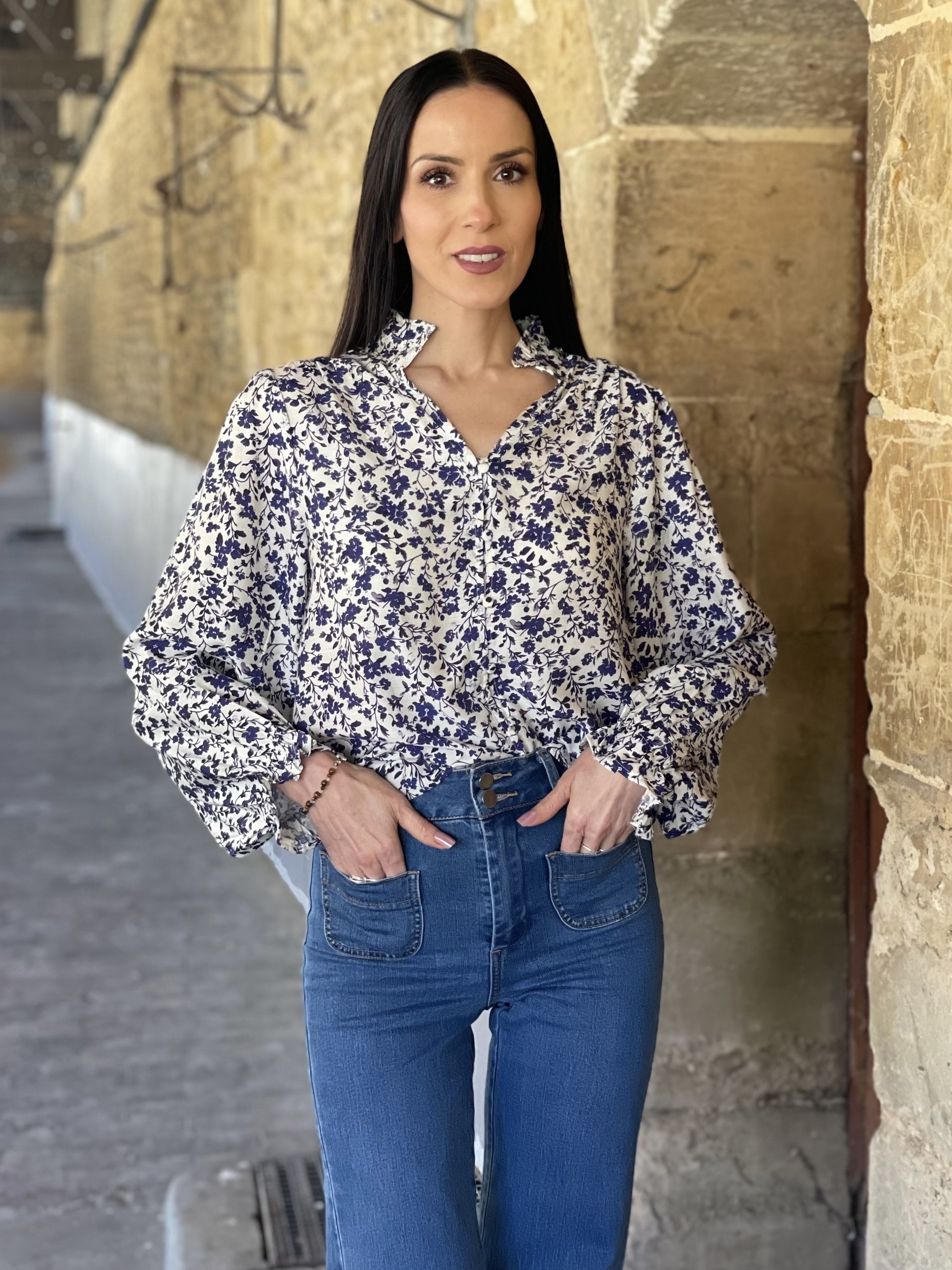 Blouse à imprimé liberty FERGIE coloris bleu