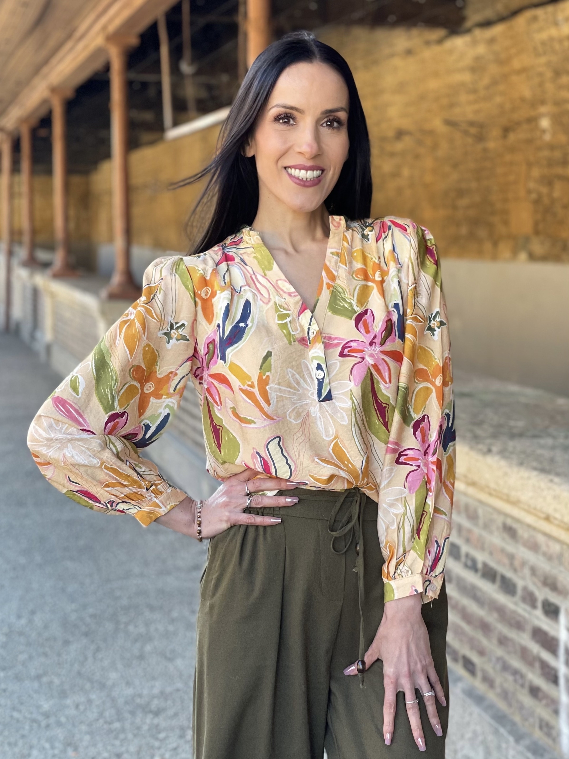Blouse à imprimé floral ASTRID coloris  jaune