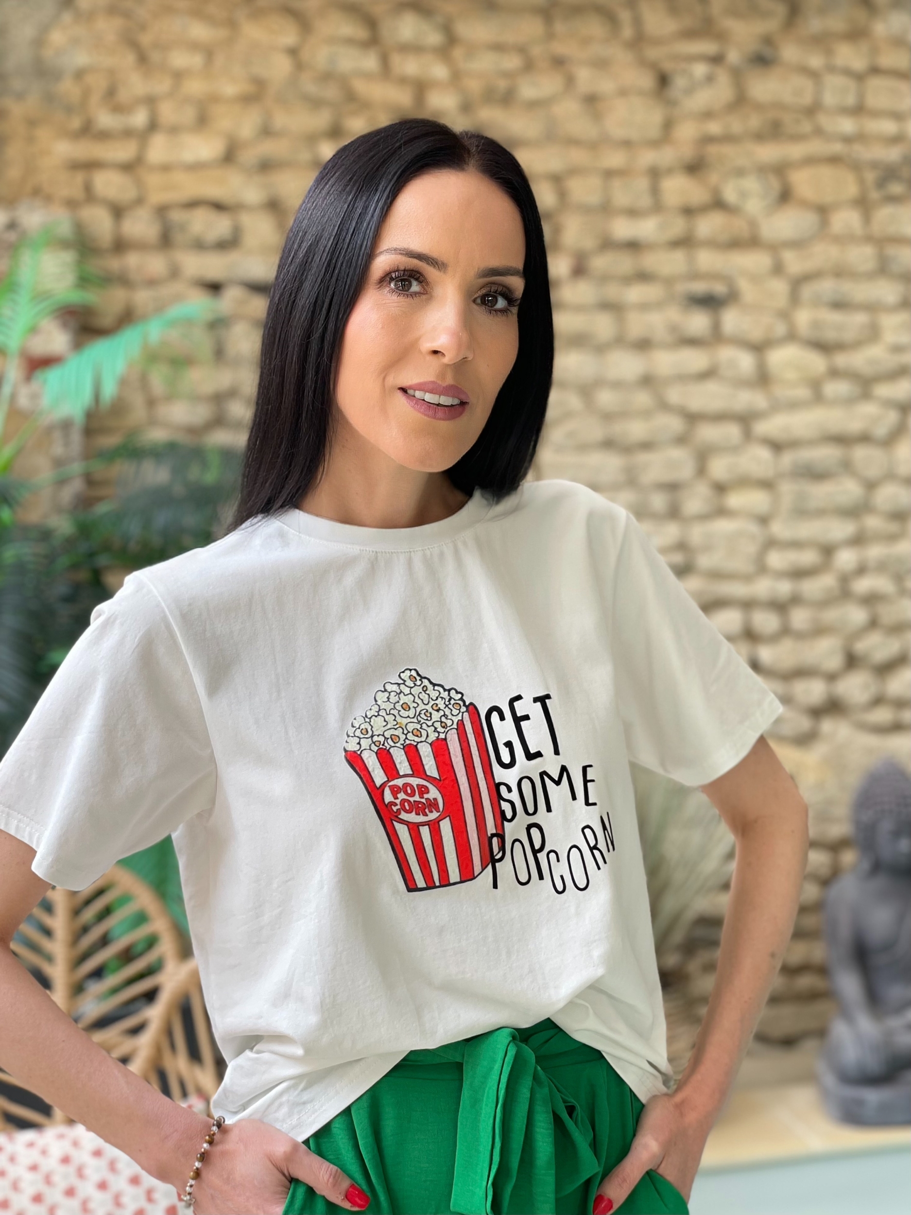 T-shirt imprimé POP CORN coloris blanc