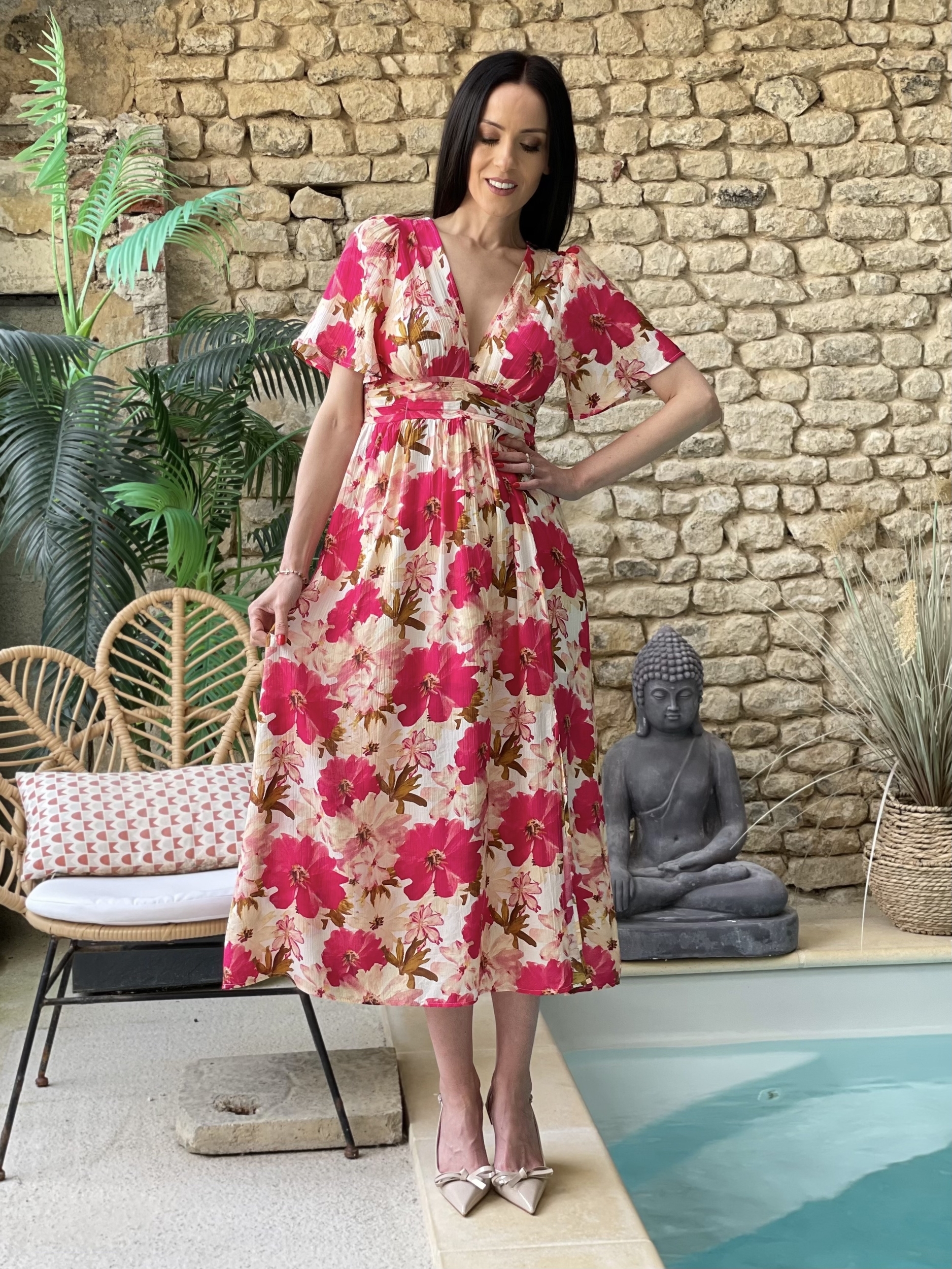 Robe longue à imprimé floral VICTORIA coloris rose