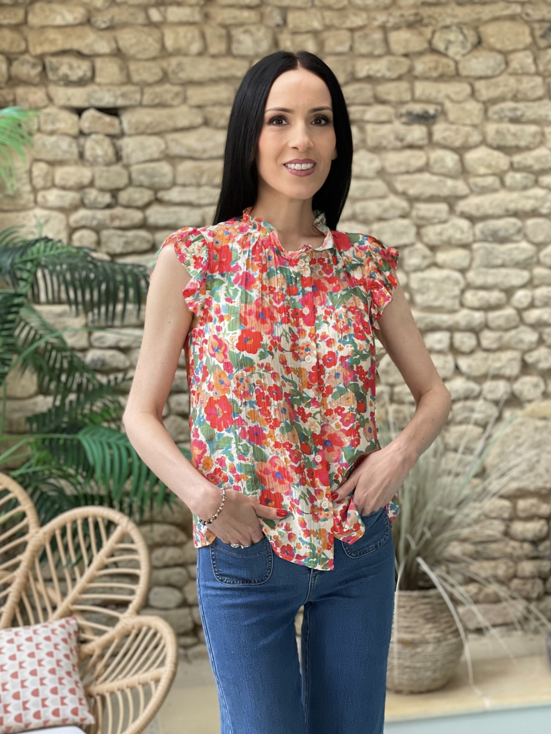 Blouse boutonnée NINA à imprimé fleuri