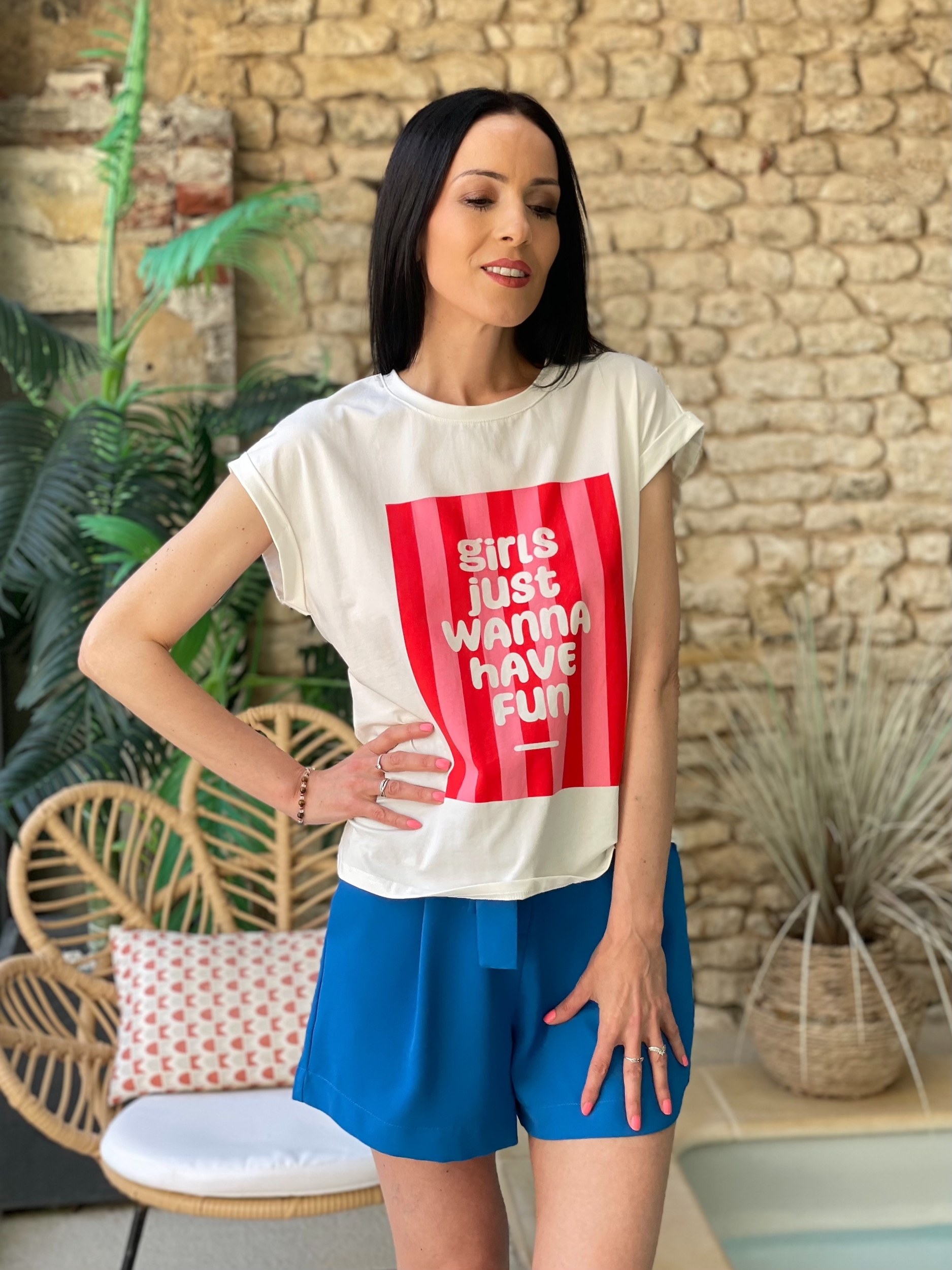 T-shirt imprimé GIRLS coloris blanc