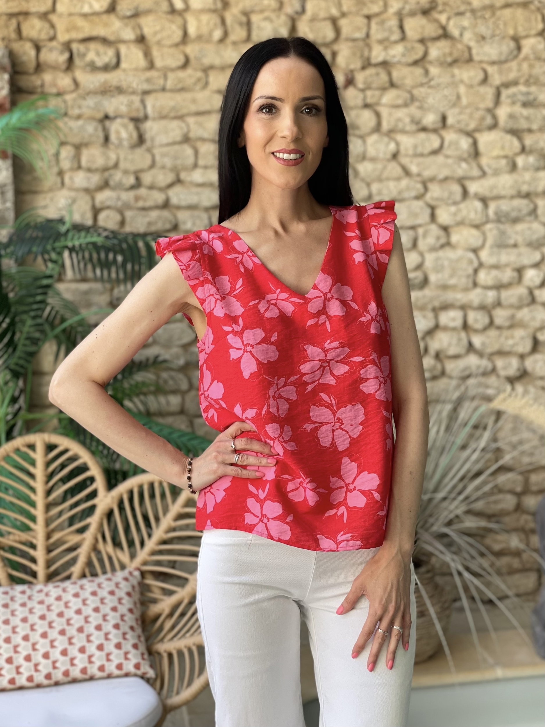 Blouse à imprimé floral ALICE coloris rouge et rose