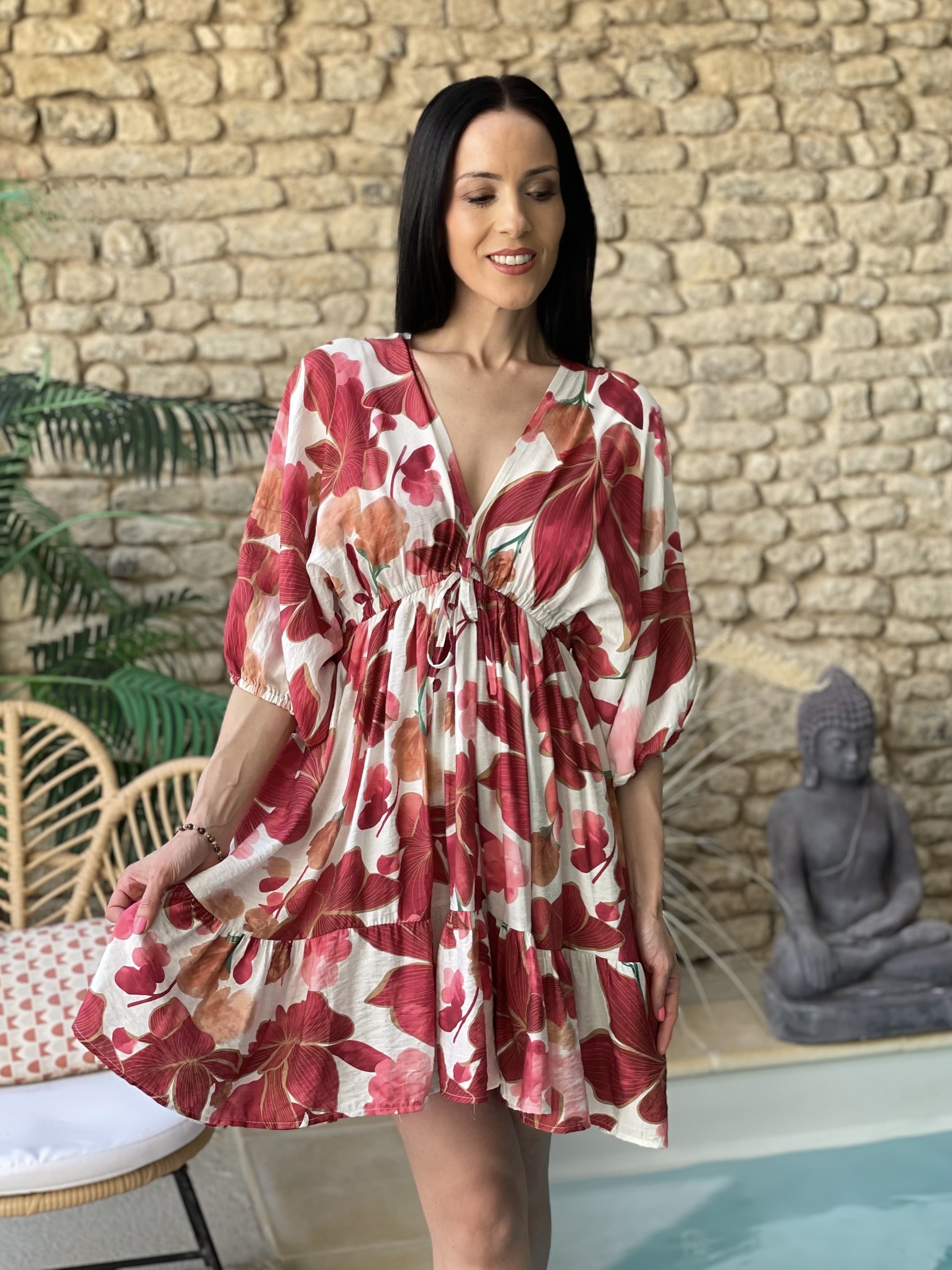 Robe courte JESSICA à imprimé feuillage