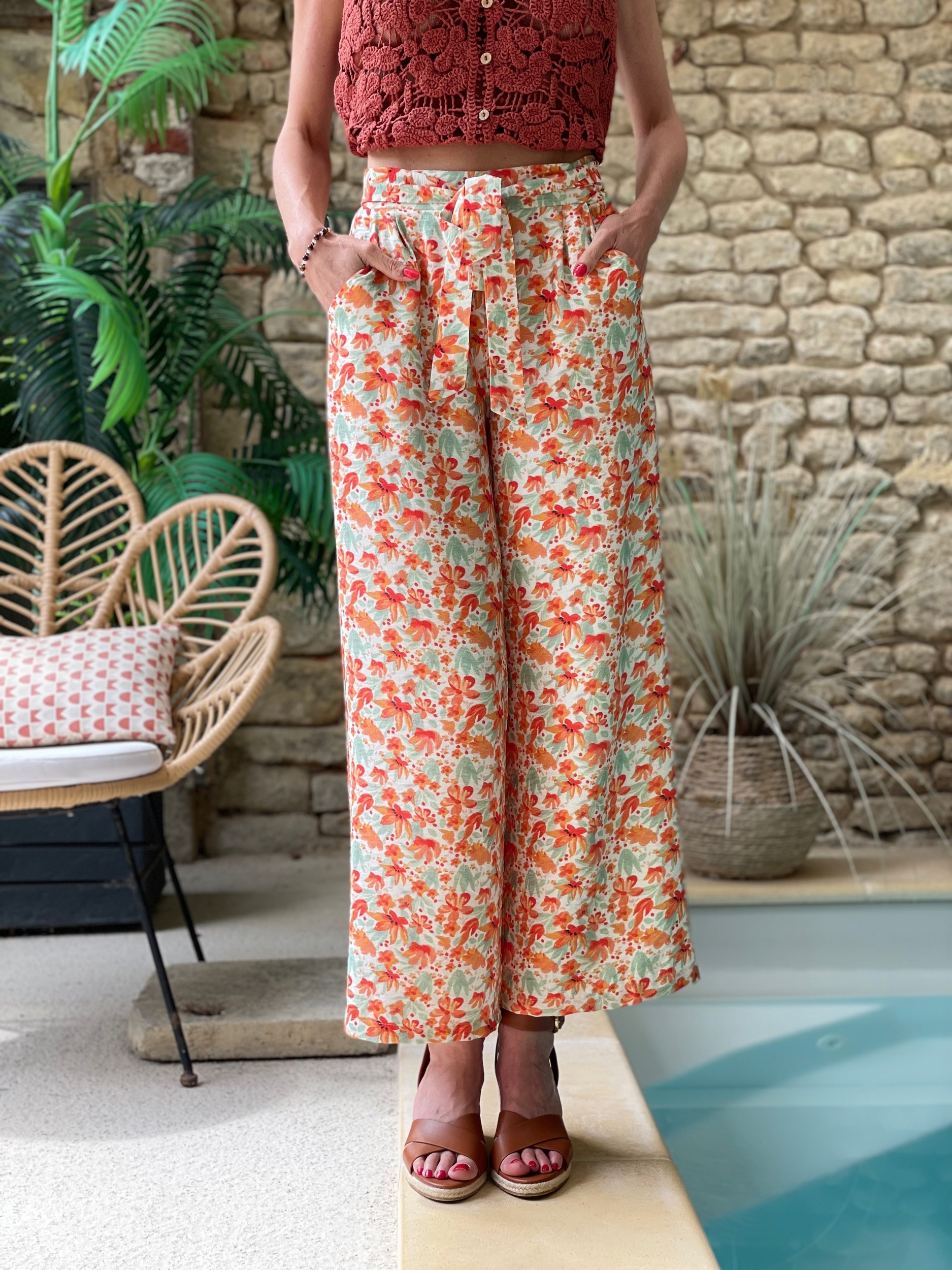 Pantalon à jambes larges ZÉNO à imprimé fleuri