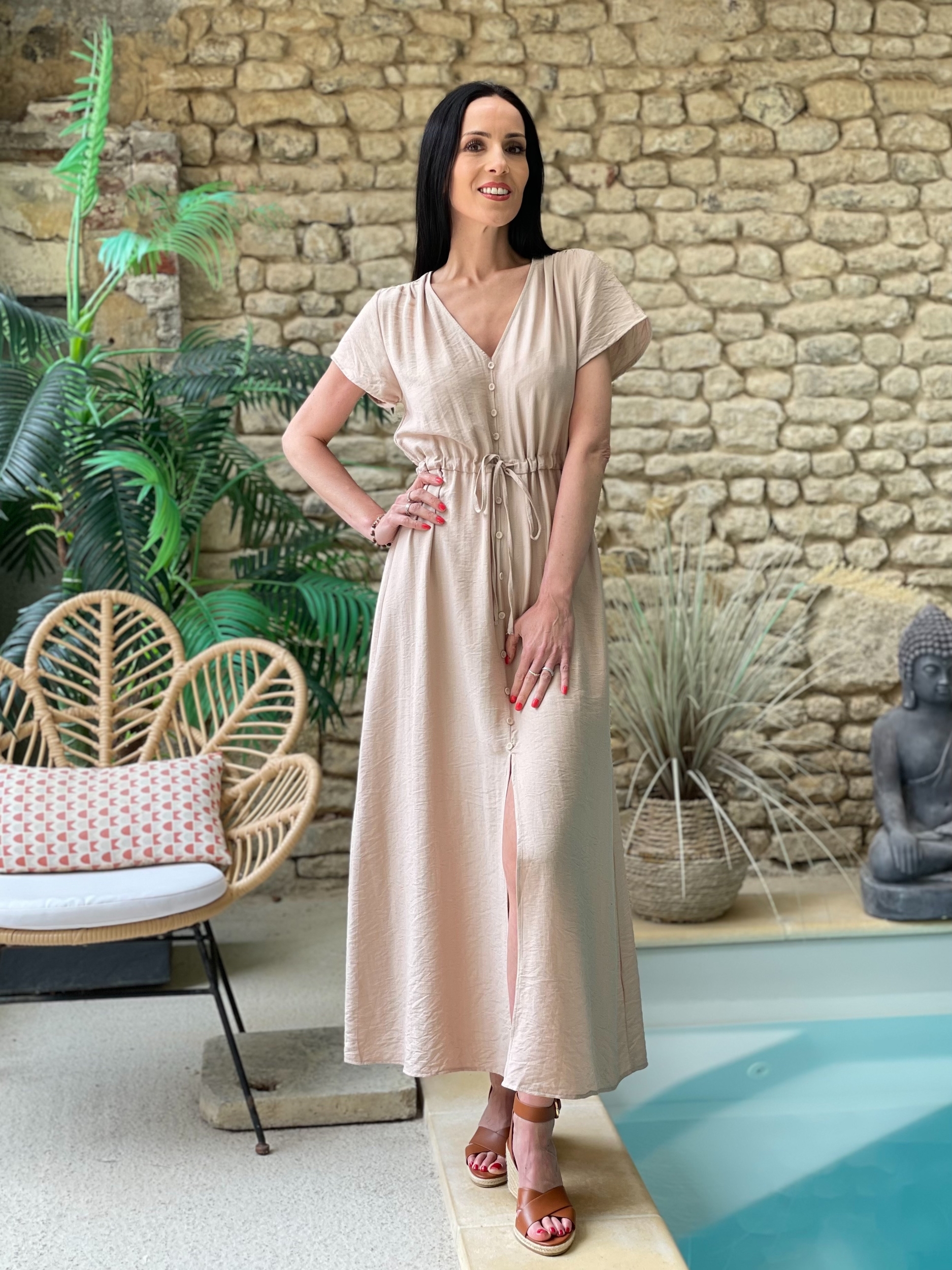 Robe longue unie LORIK coloris beige