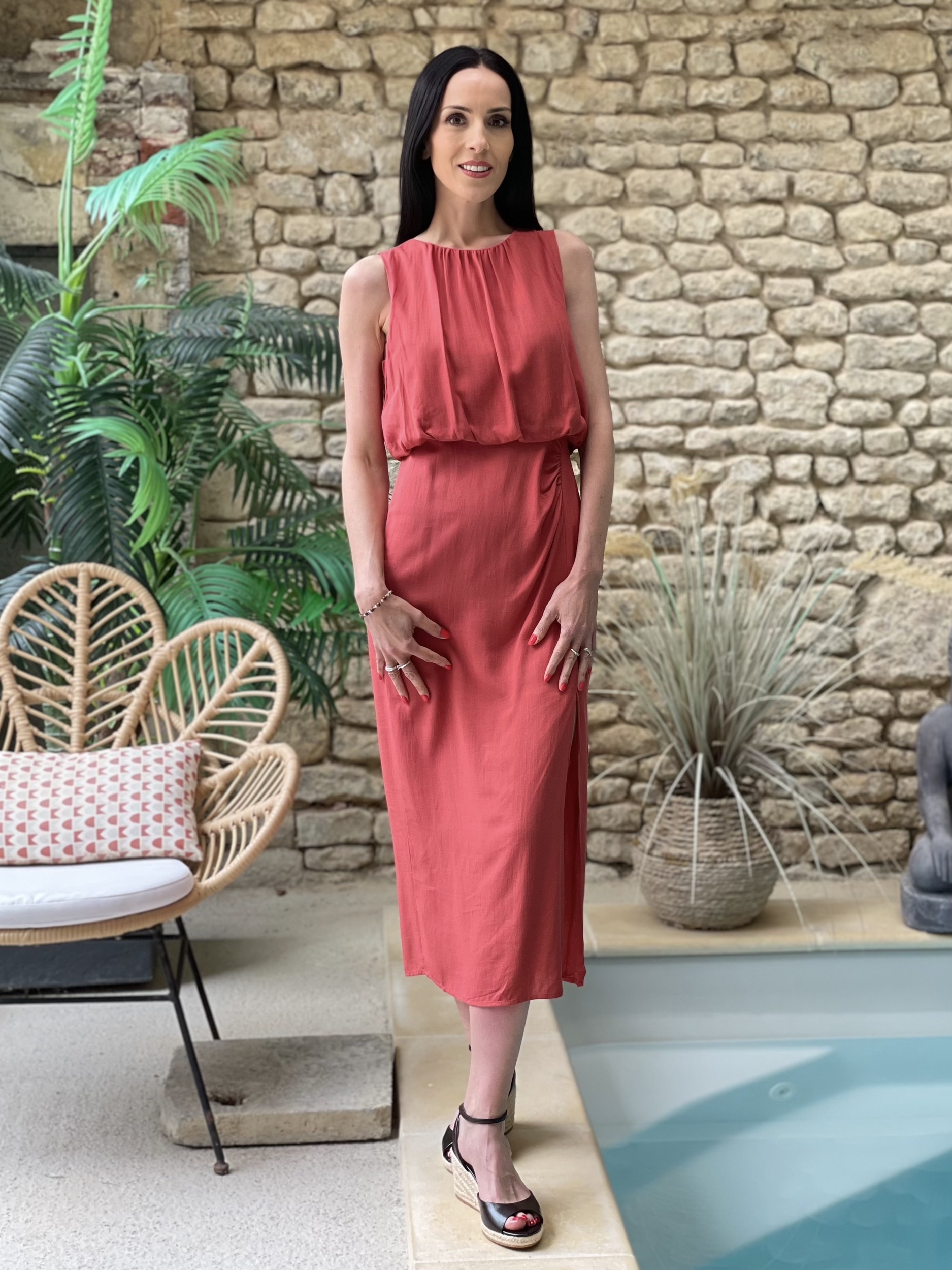 Robe longue unie TOSCANE coloris terracotta