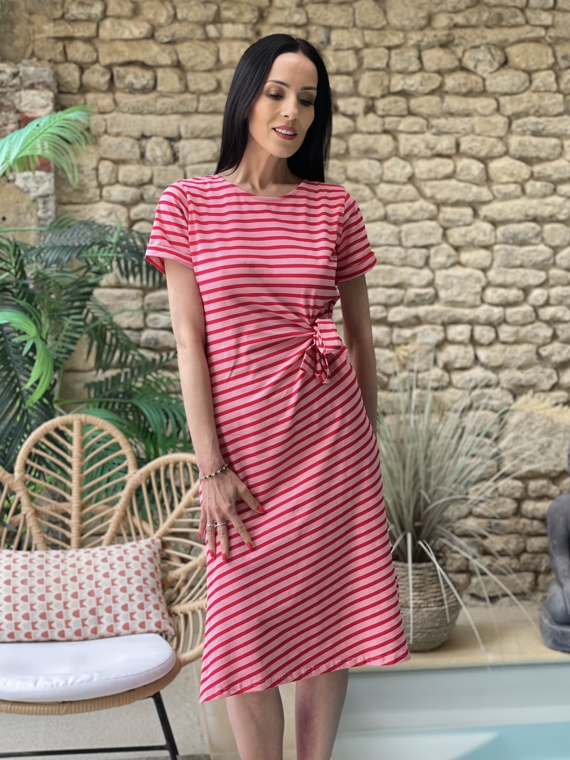 Robe à rayures ROZEN coloris rouge et rose