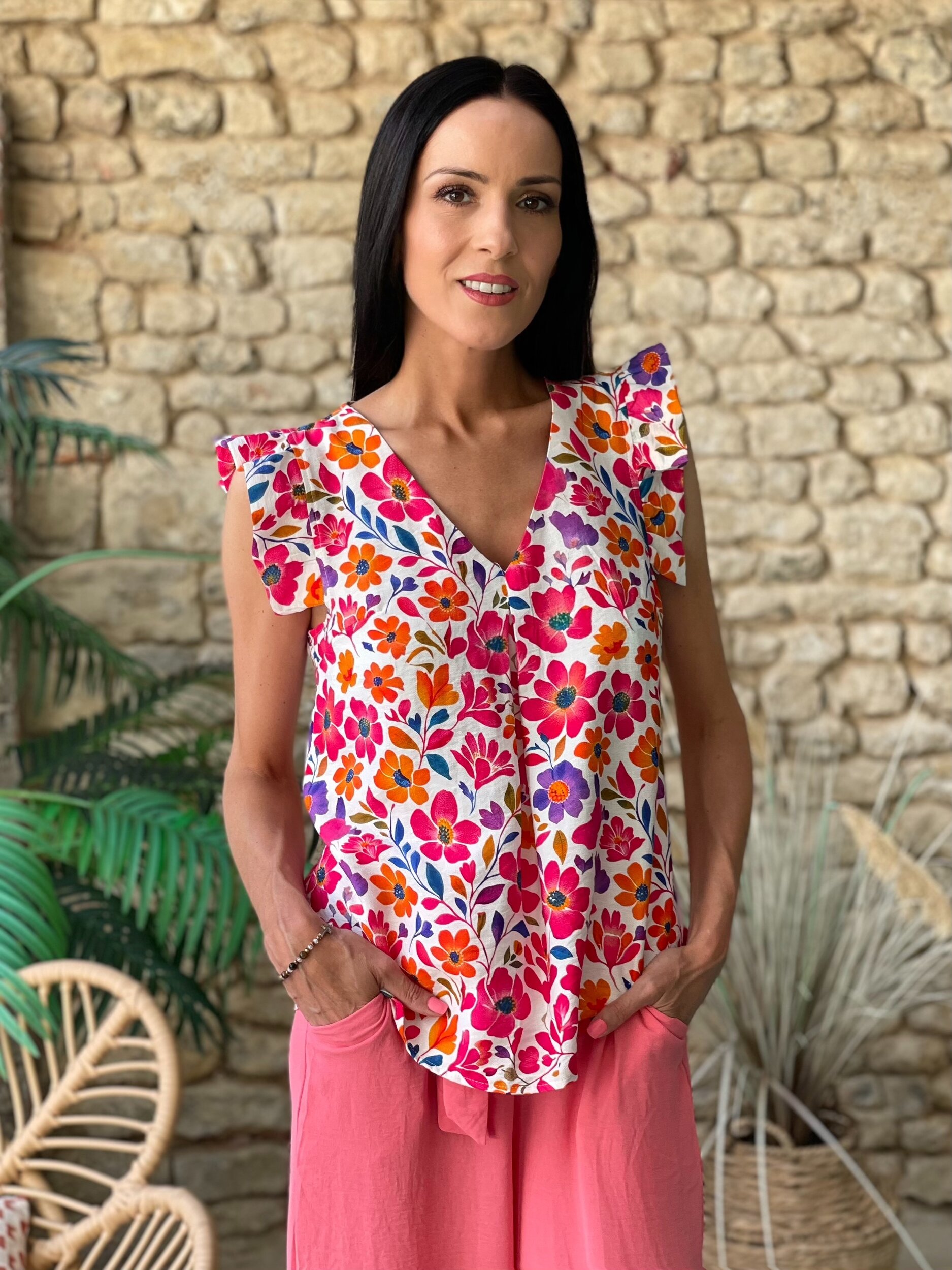 Blouse multicolore ANGELINA à imprimé fleuri