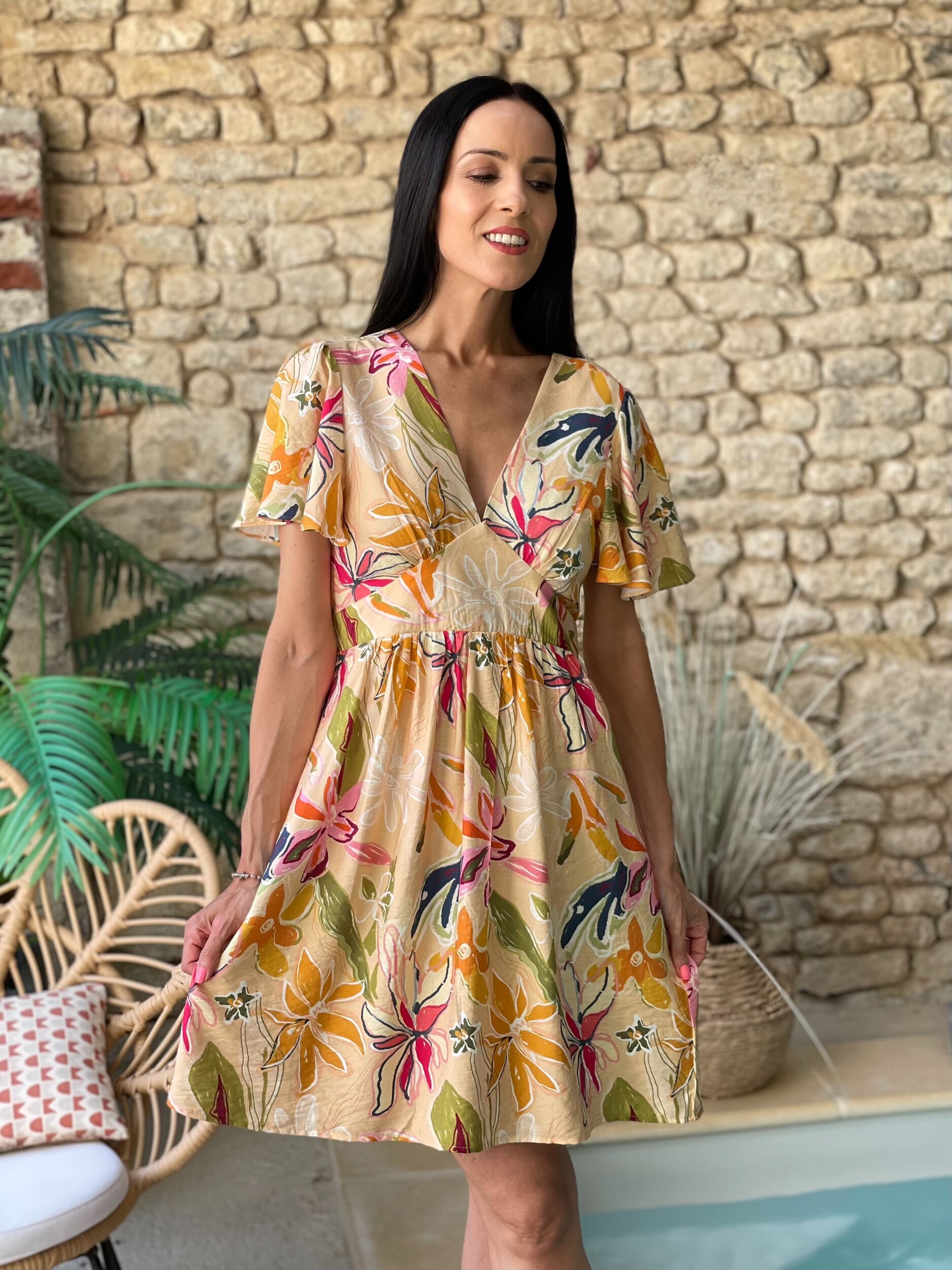 Robe courte à imprimé floral ASTRID coloris jaune