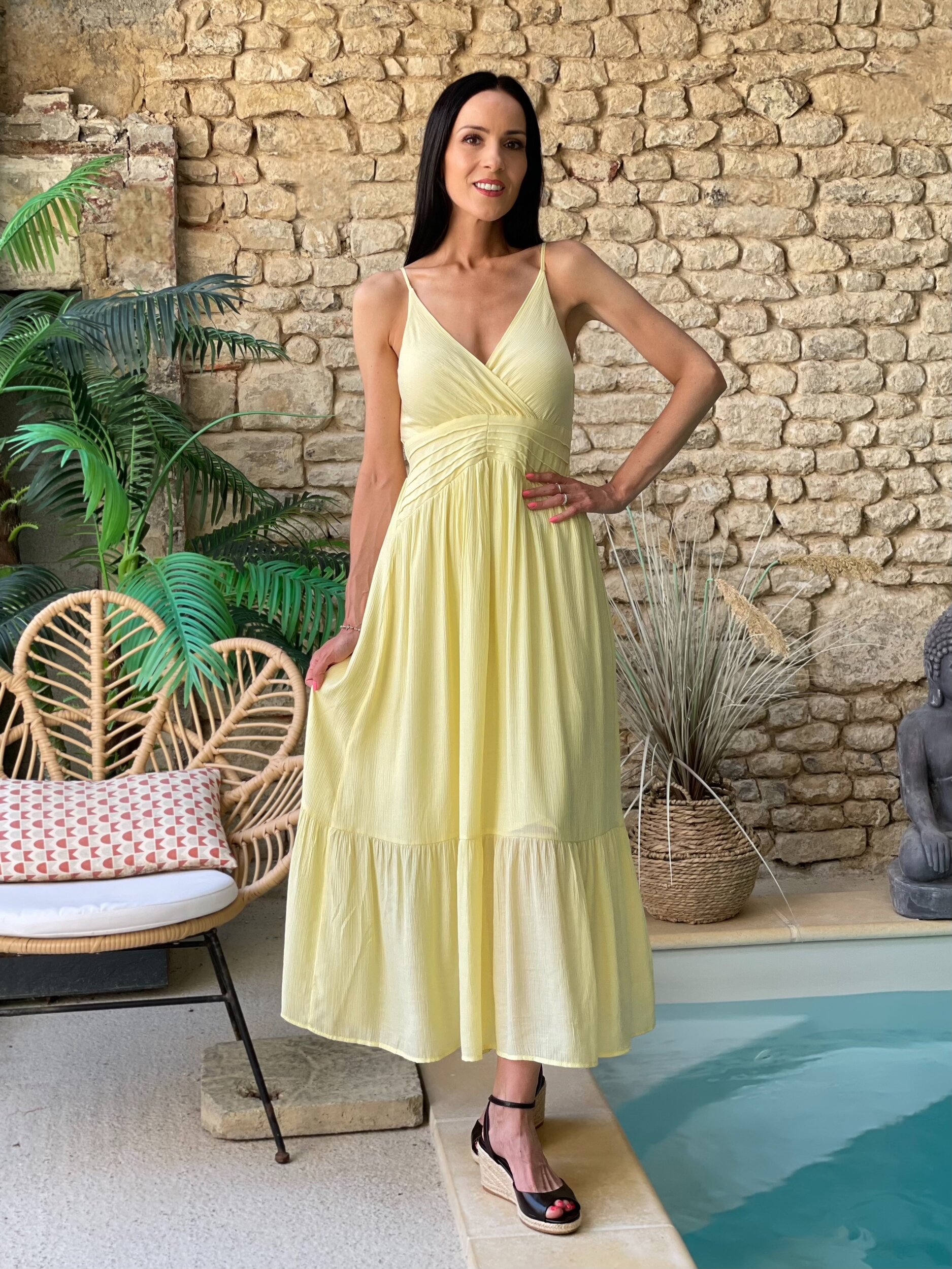 Robe longue à bretelles MIMOSA coloris jaune pastel