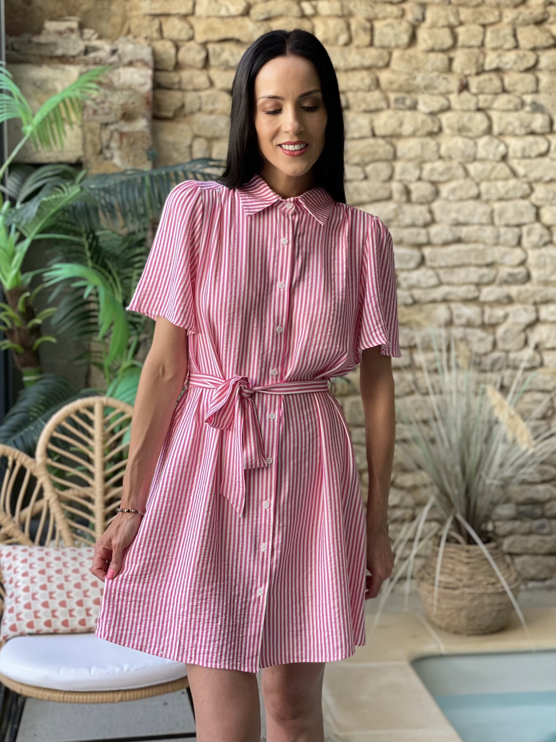 Robe chemise courte à rayures ARMANCE coloris rose