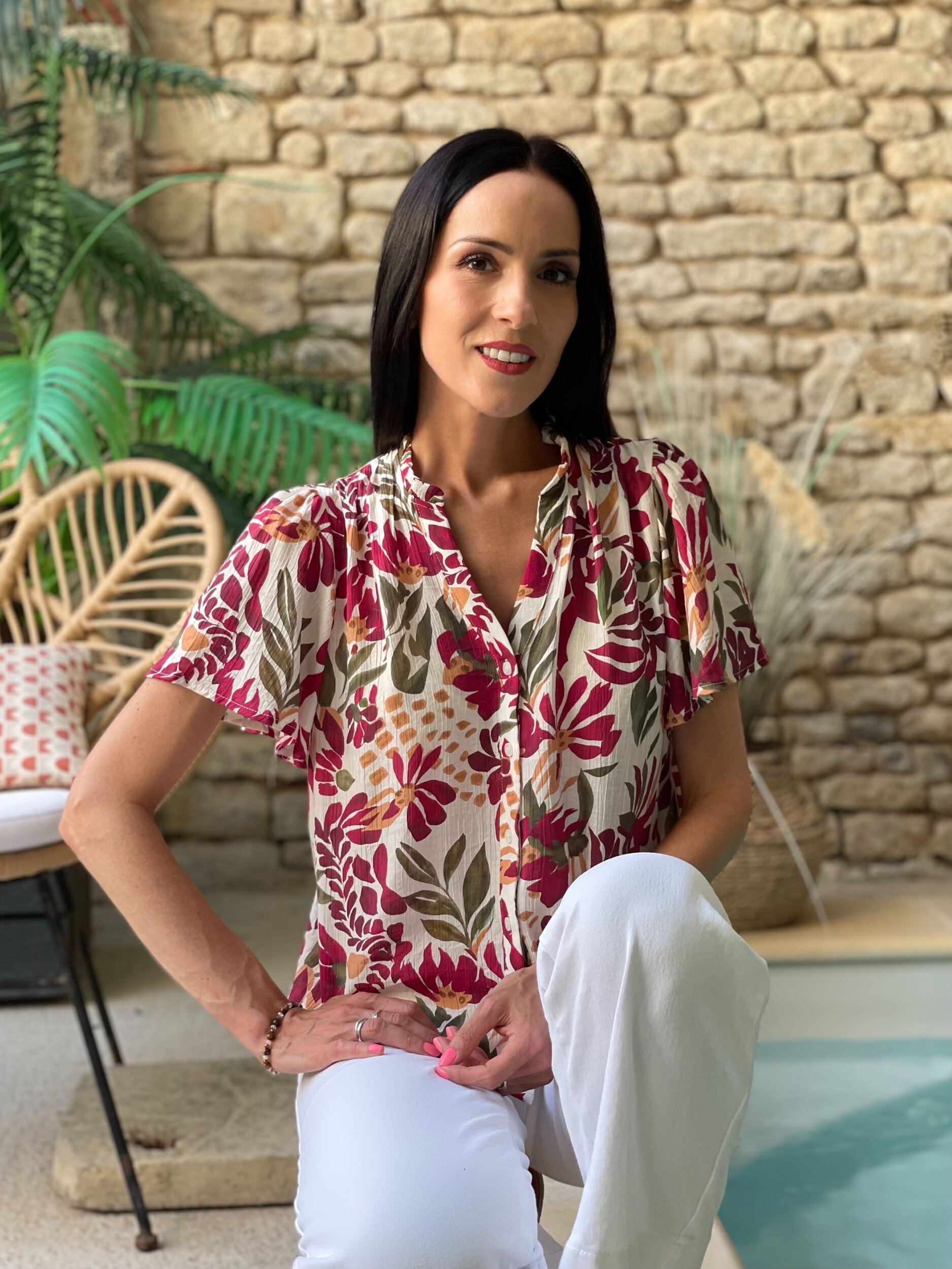 Blouse boutonnée à motif floral tropical GOLDY
