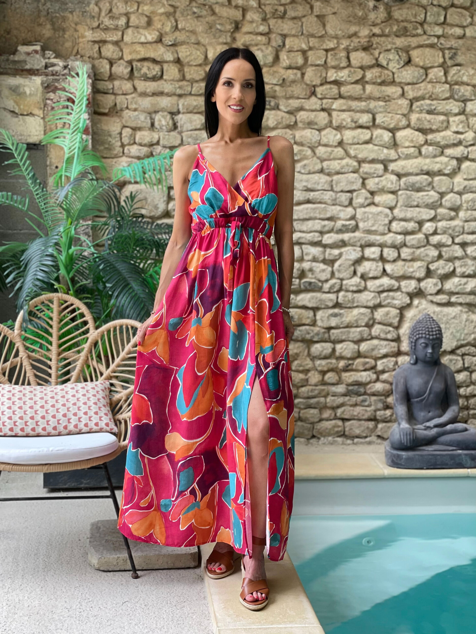 Robe longue à bretelles ALMA multicolore