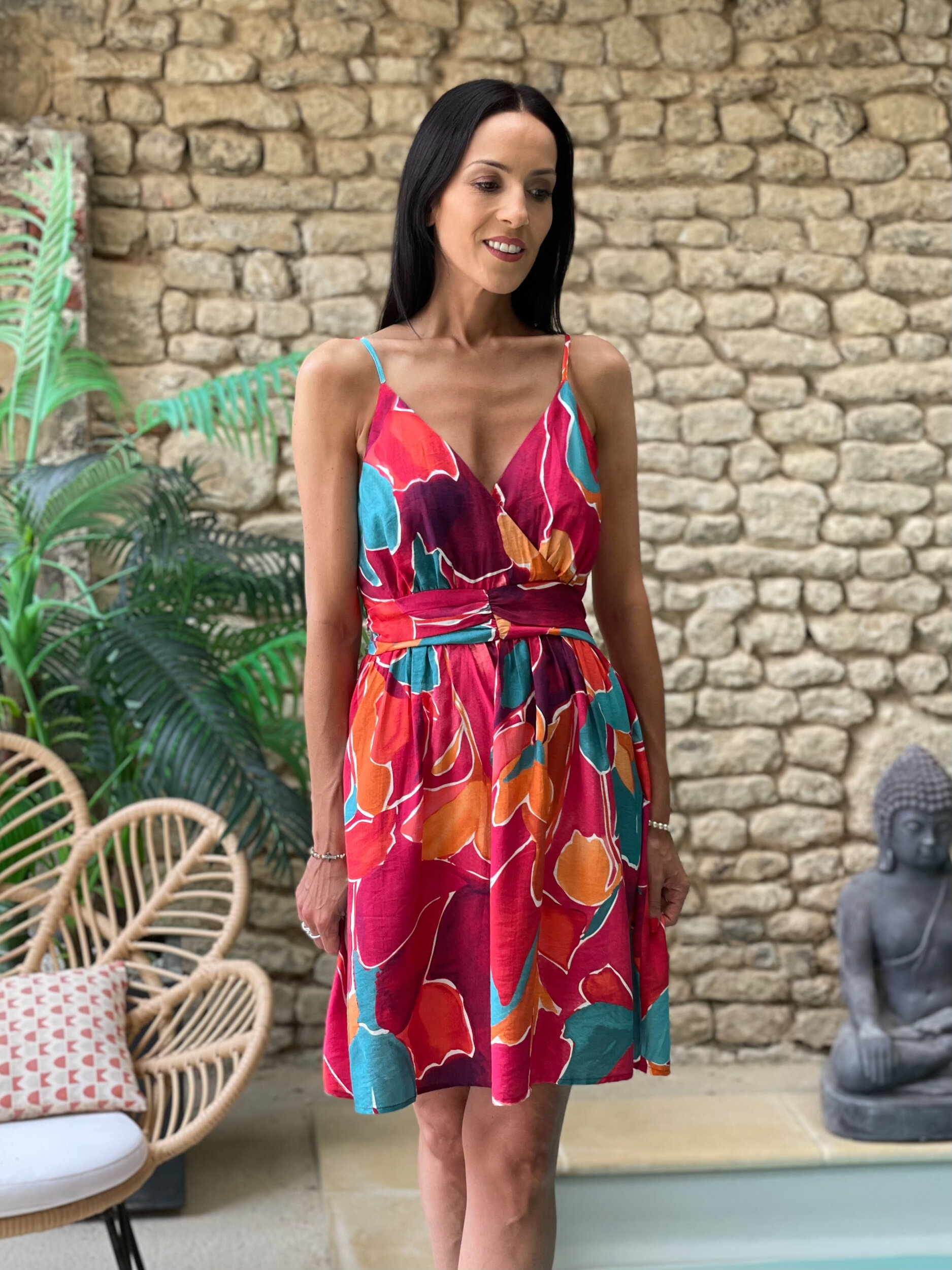 Robe courte à bretelles ALMA multicolore