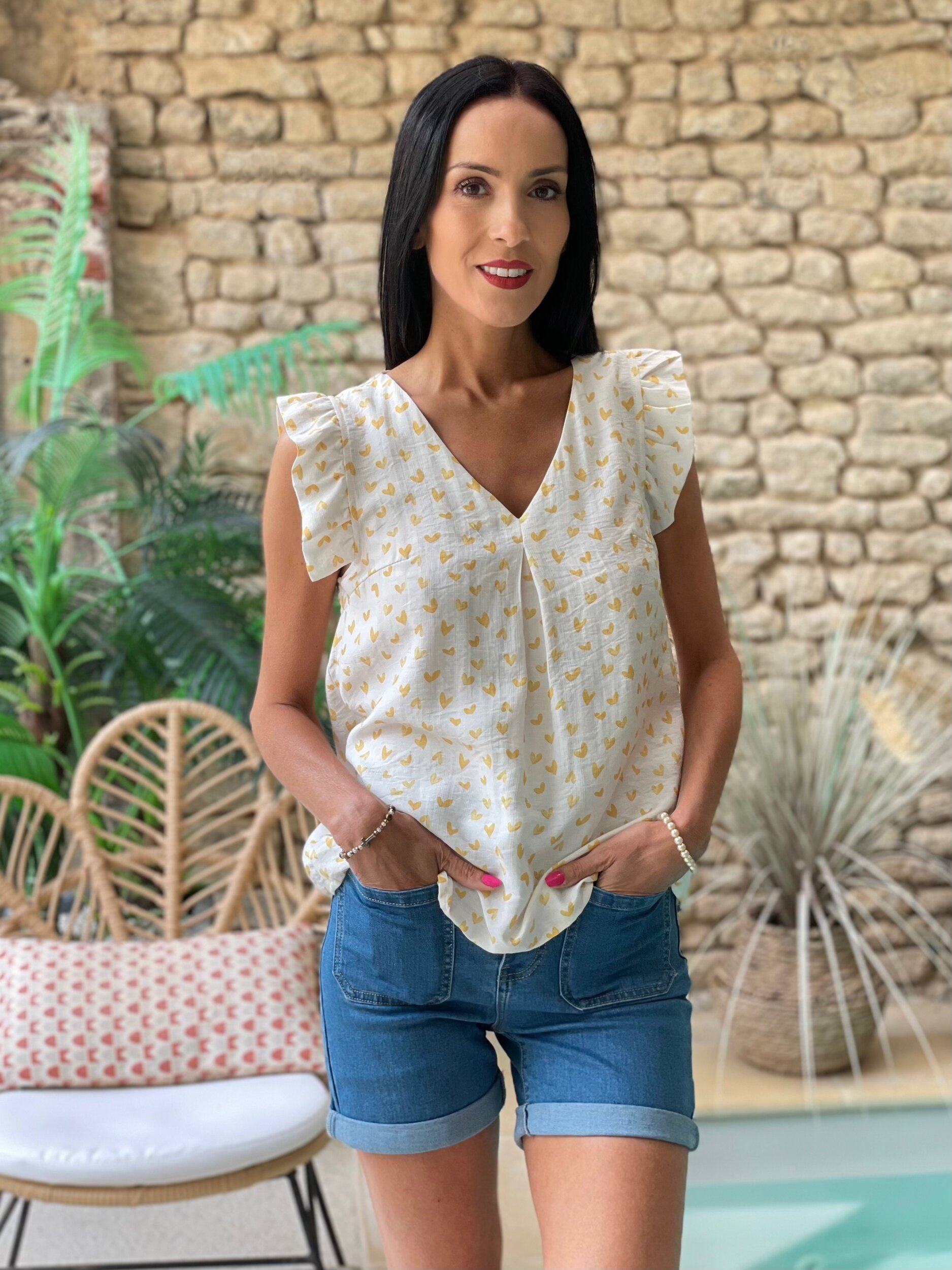 Blouse à imprimé coeurs VALENTINE coloris jaune