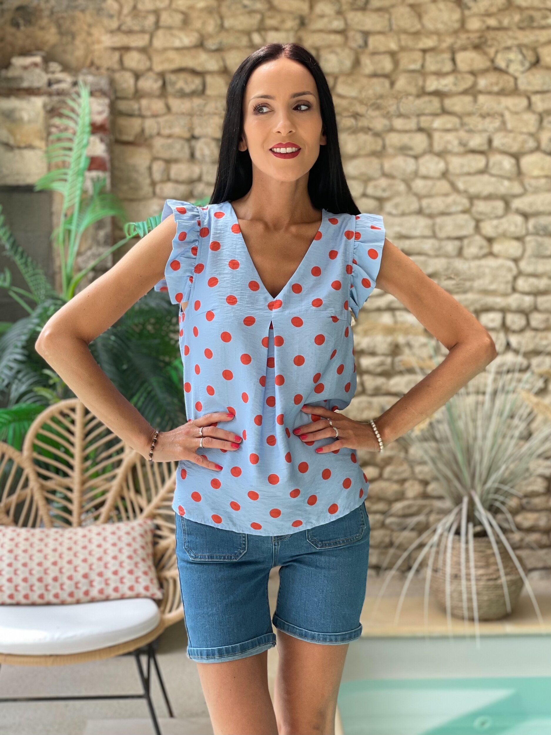 Blouse à imprimé pois SUZIE coloris bleu