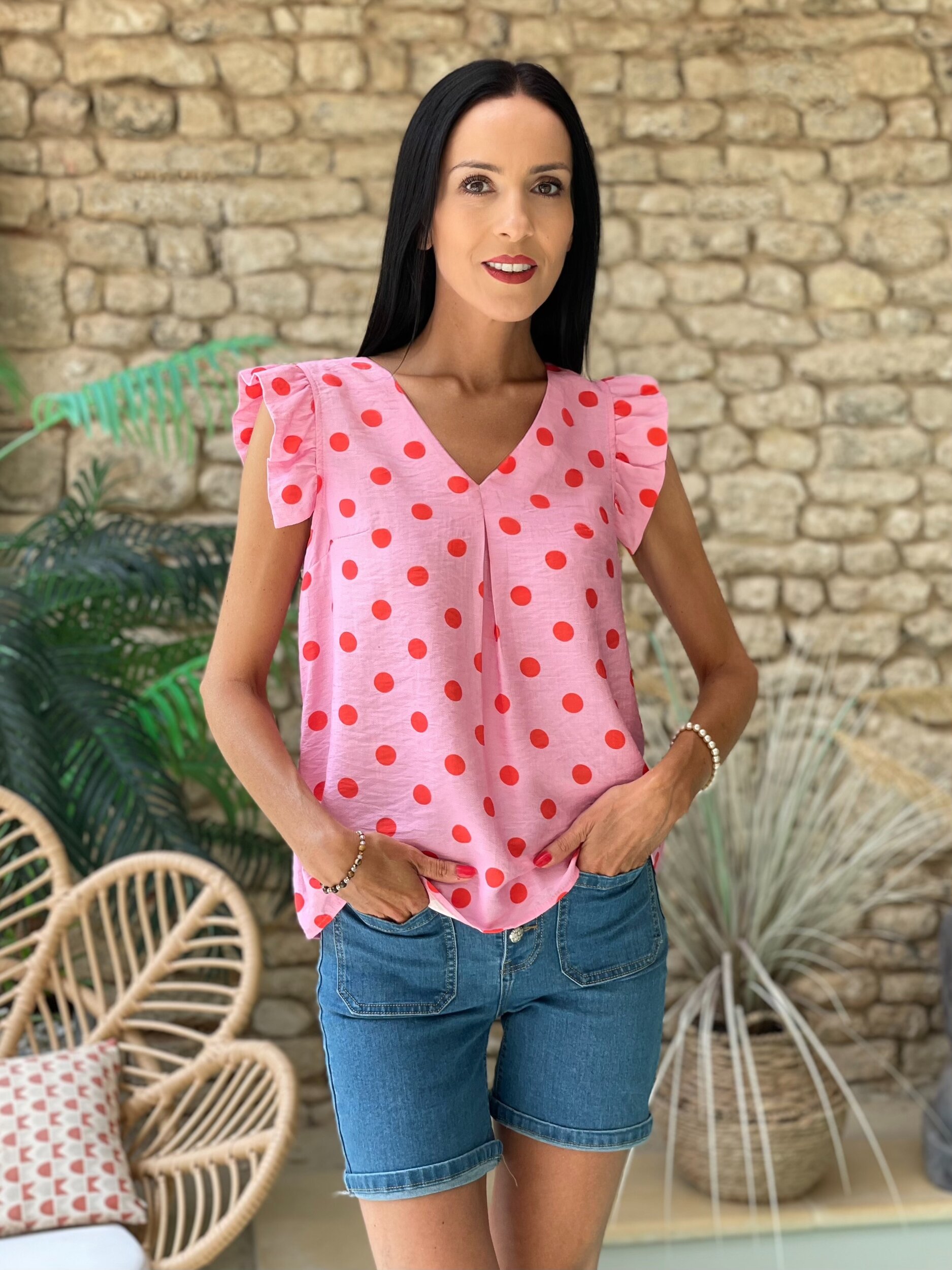 Blouse à imprimé pois SUZIE coloris rose