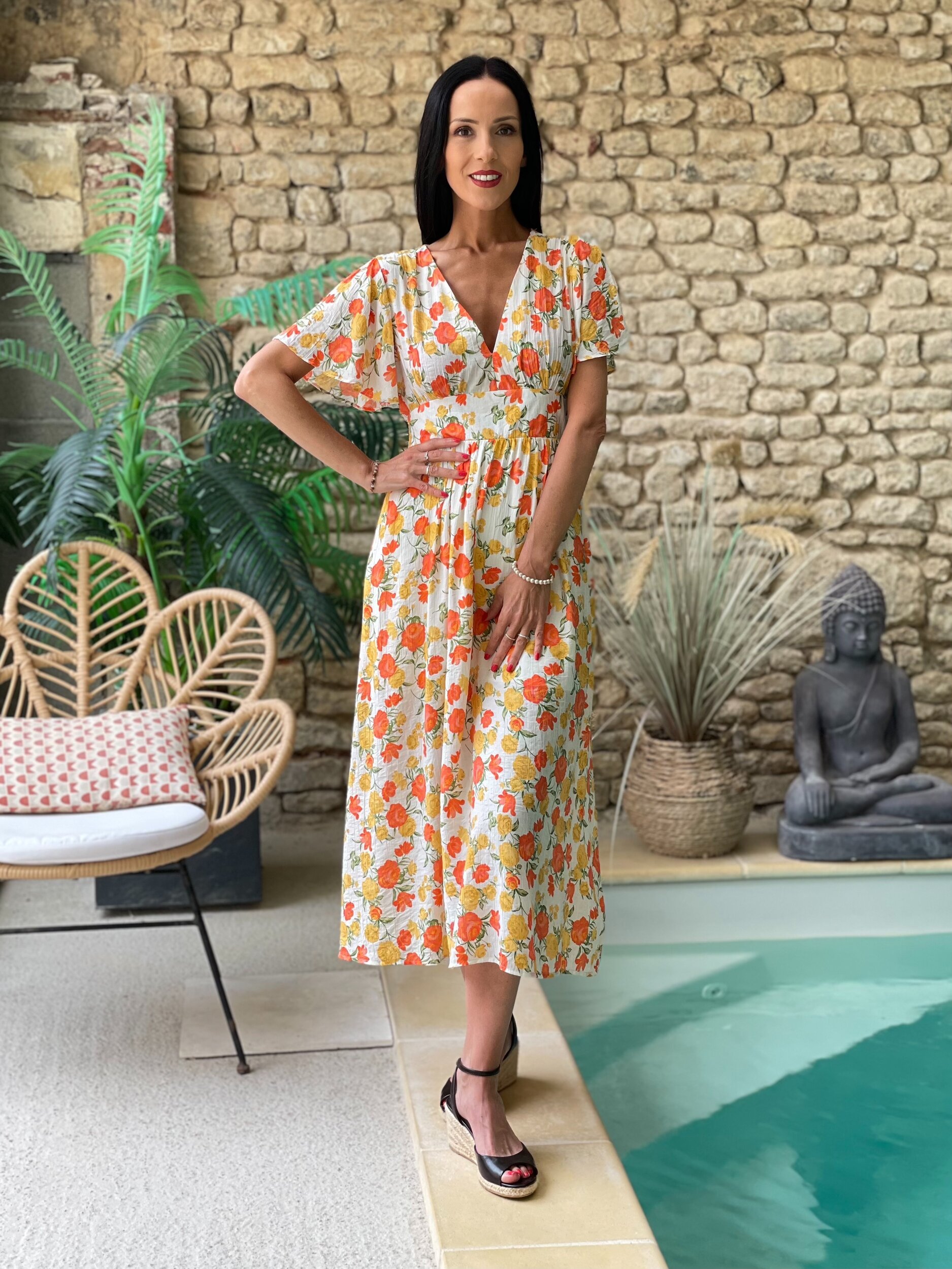 Robe longue à imprimé floral JULIETTE coloris jaune
