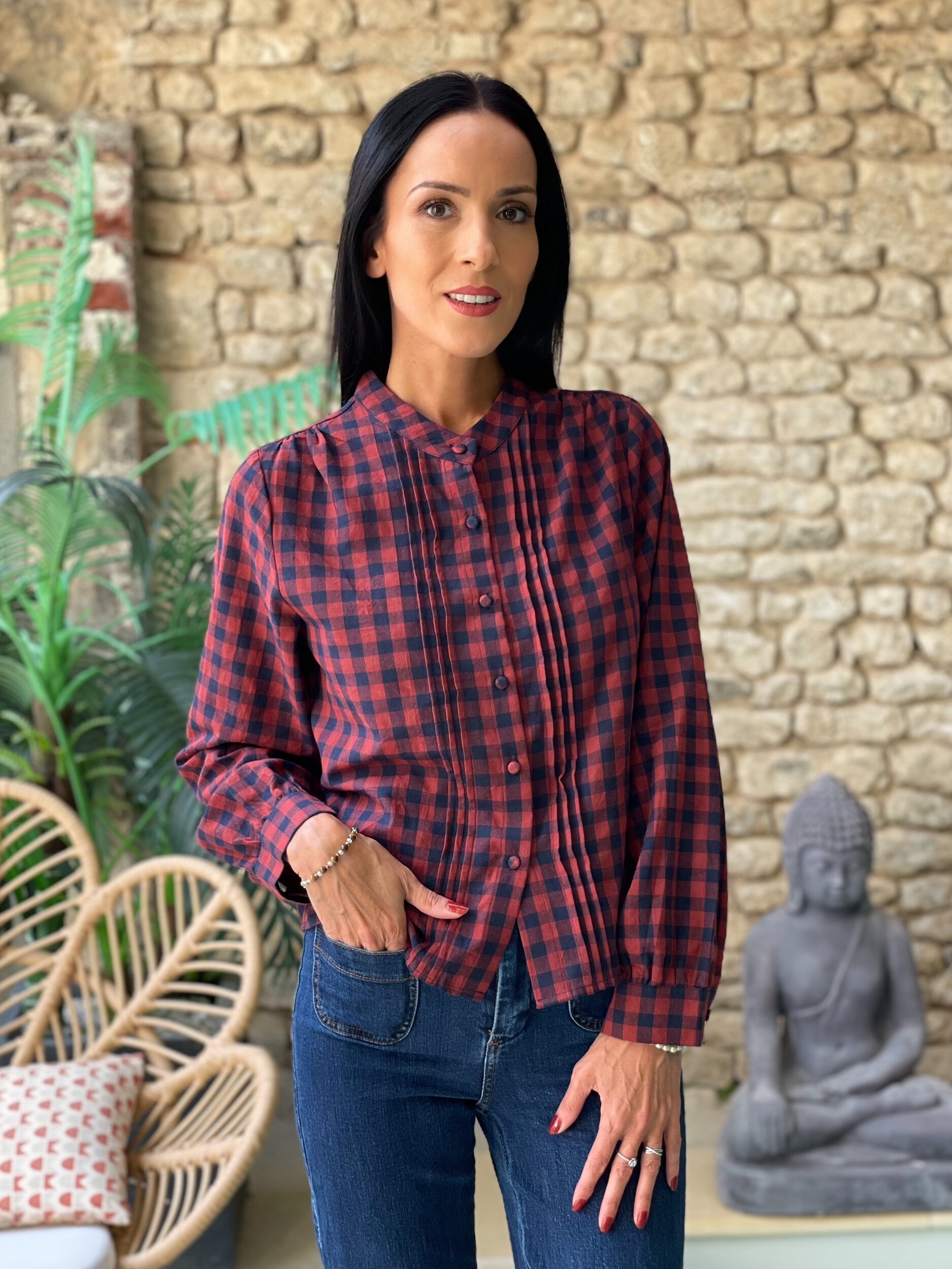 Blouse à carreaux SUKI coloris terracotta et marine