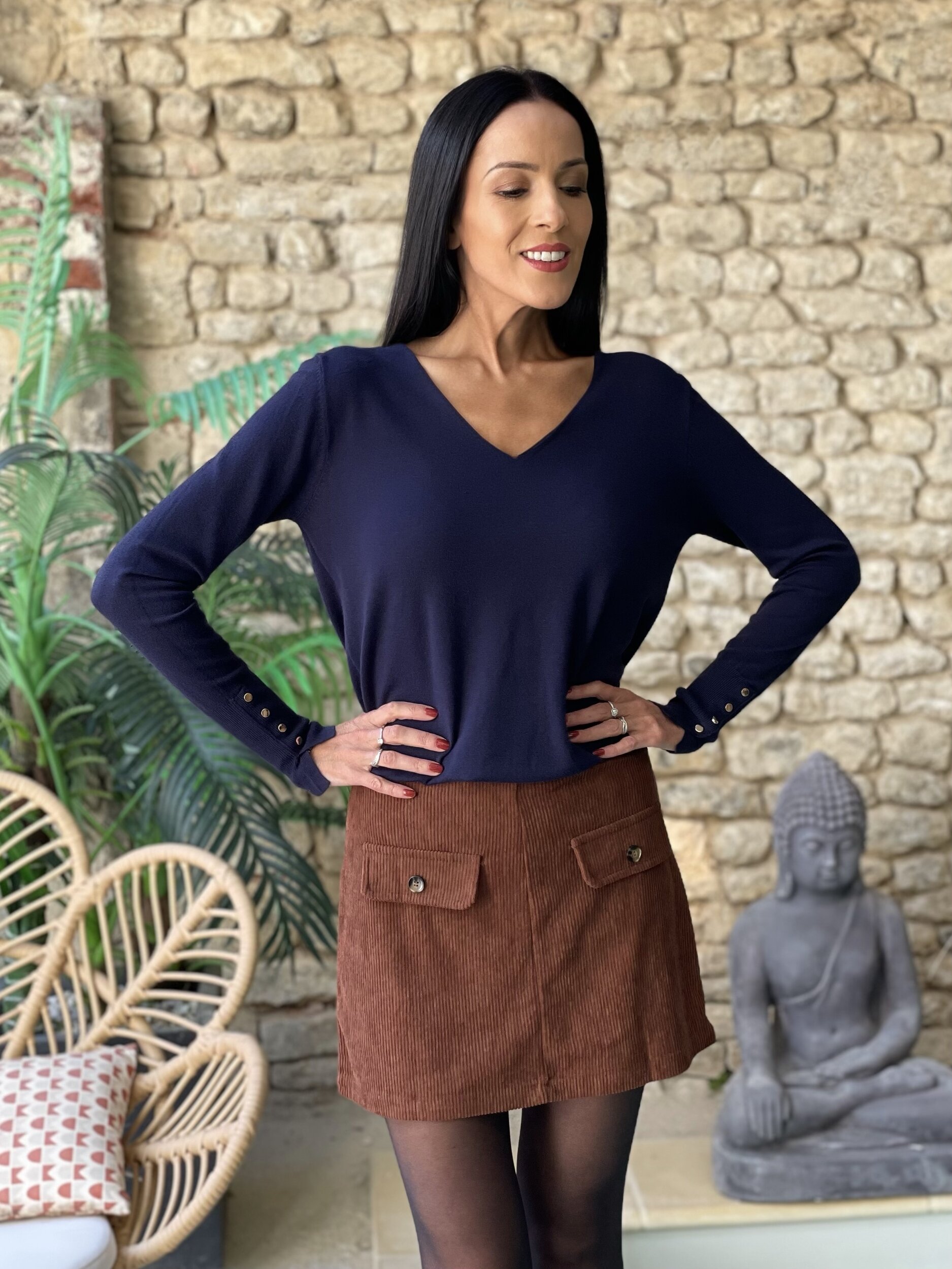 Pull avec poignets boutonnés MAVIS coloris marine