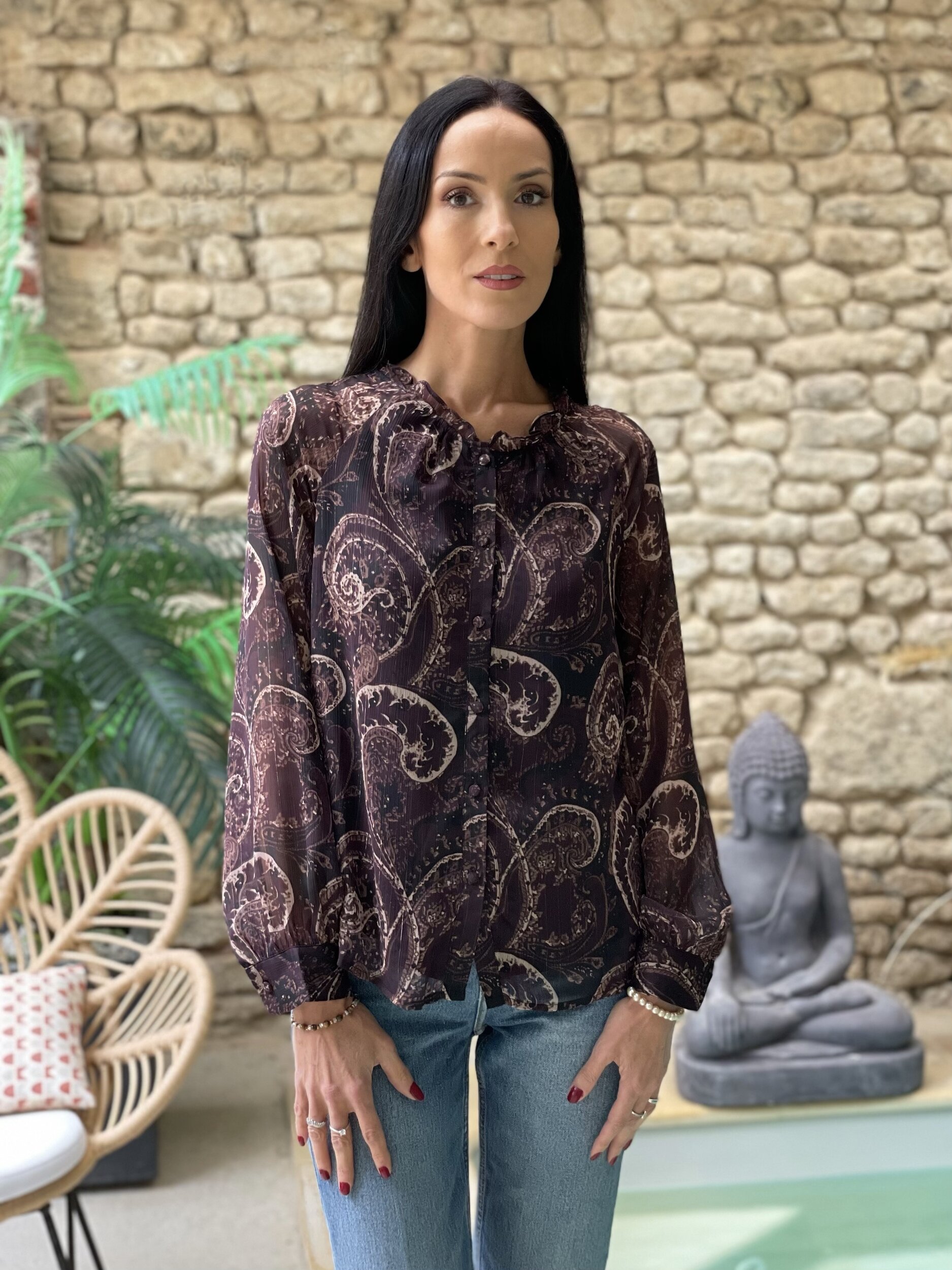 Blouse à imprimé cachemire ALBANE coloris prune
