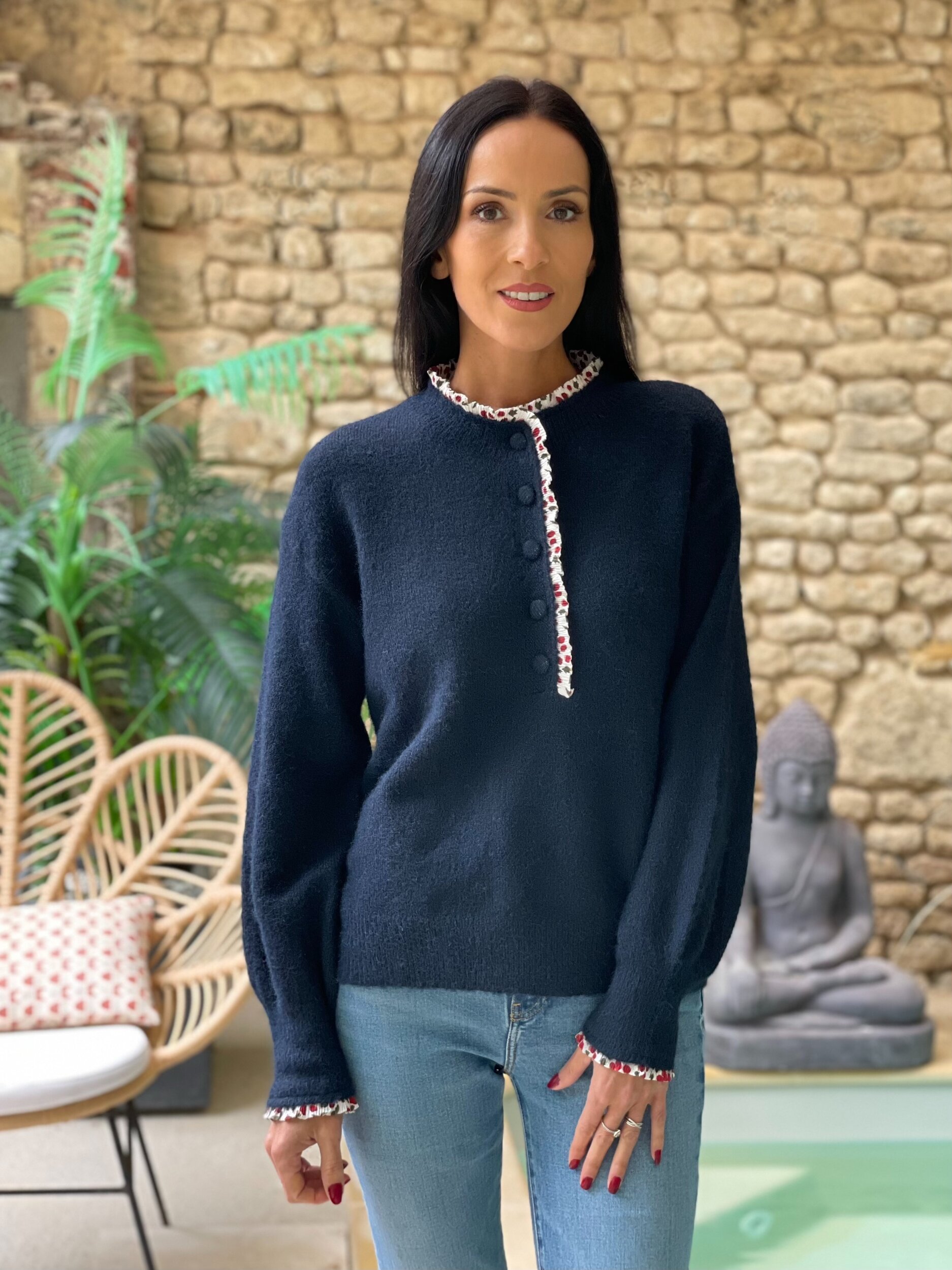 Pull en maille à col liberty MARIUS coloris bleu marine