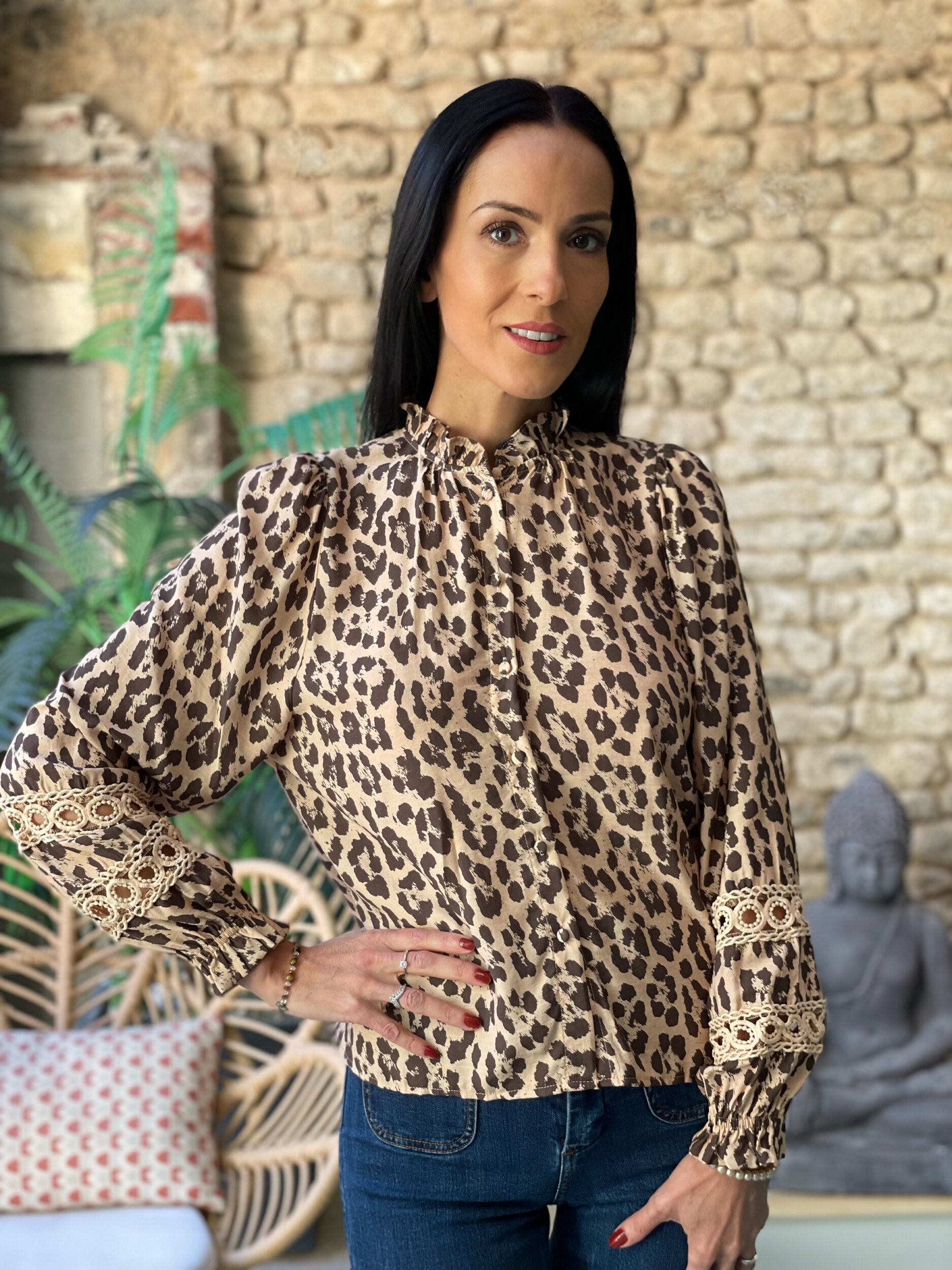 Blouse avec guipure GEMMA à imprimé léopard