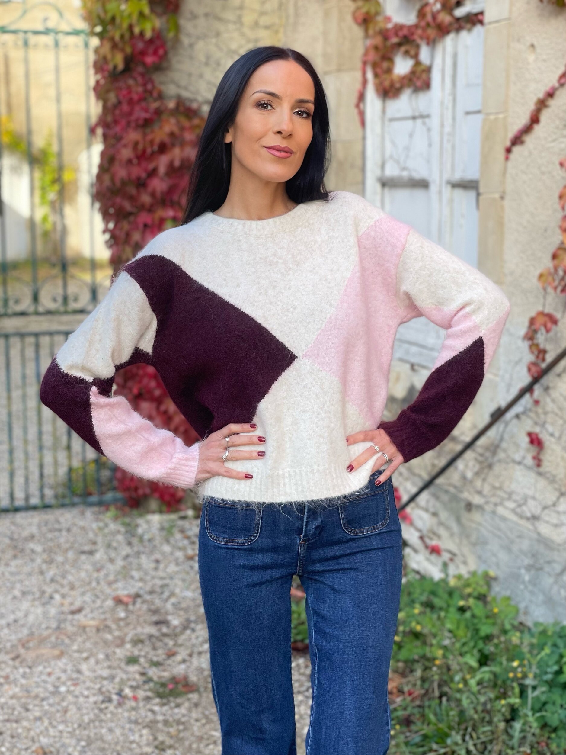 Pull en maille à motif losanges GERMAINE coloris écru