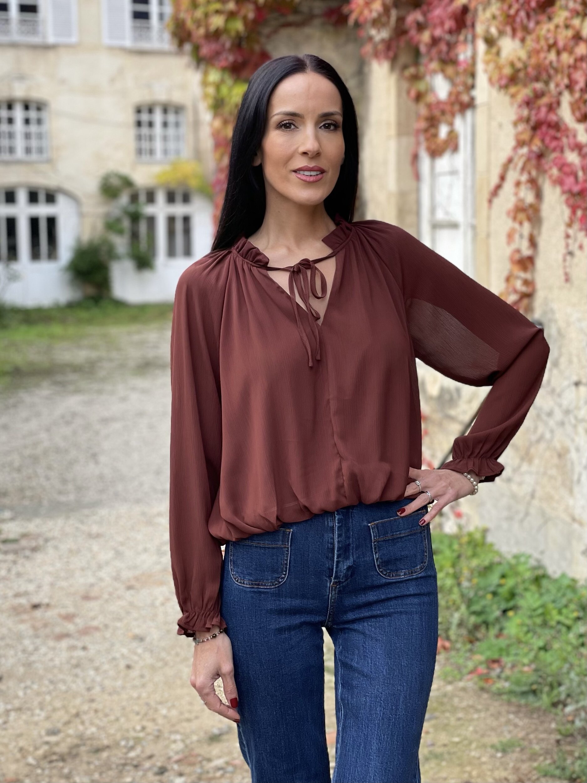 Blouse fluide unie GABRIELLE coloris chocolat