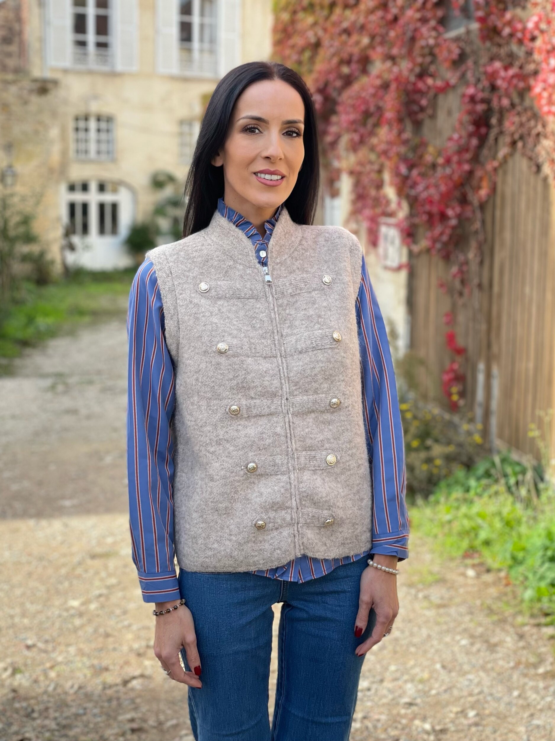 Gilet sans manche style officier YVAN coloris taupe clair