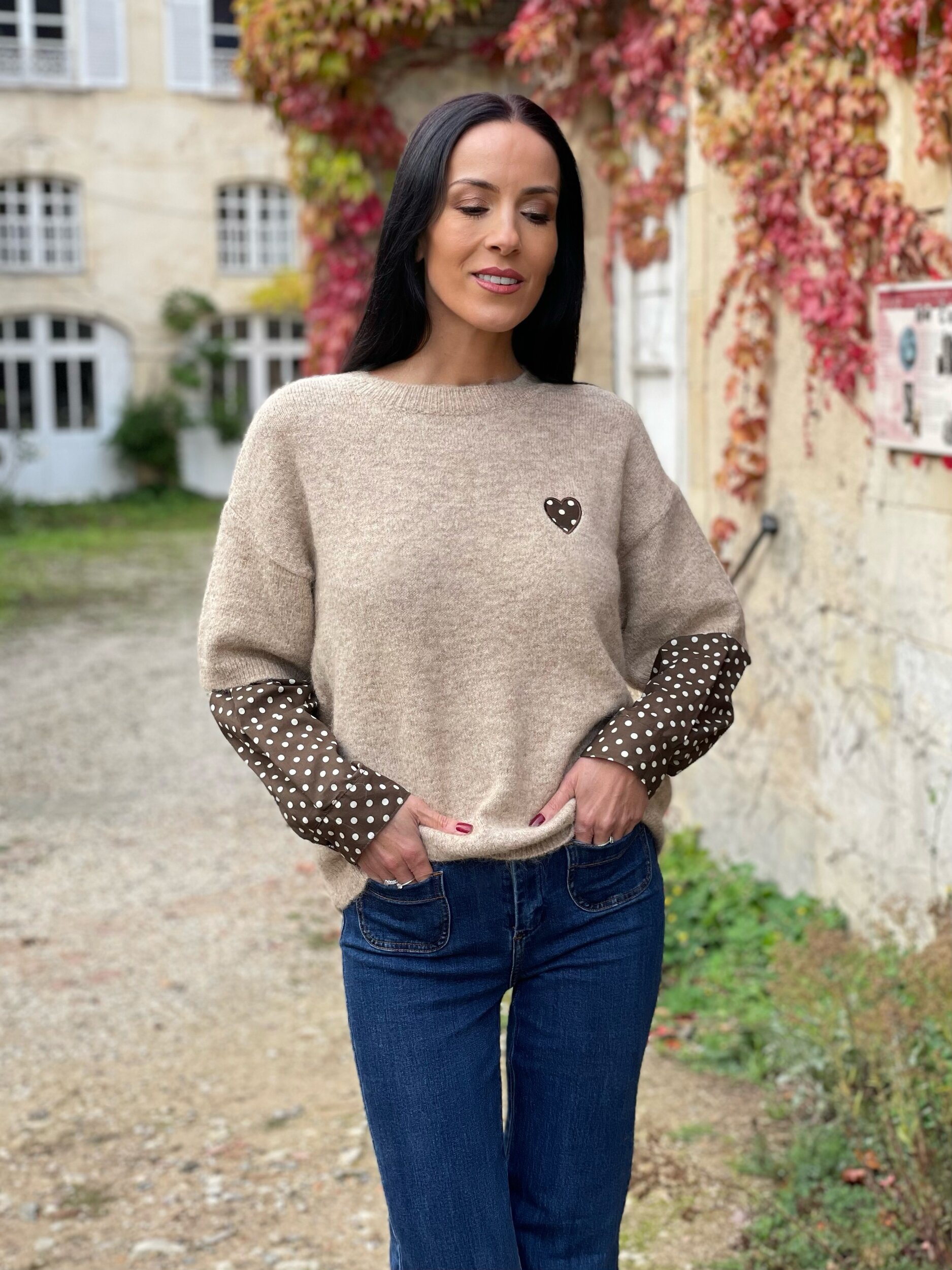 Pull effet superposition à pois ITZEL coloris beige