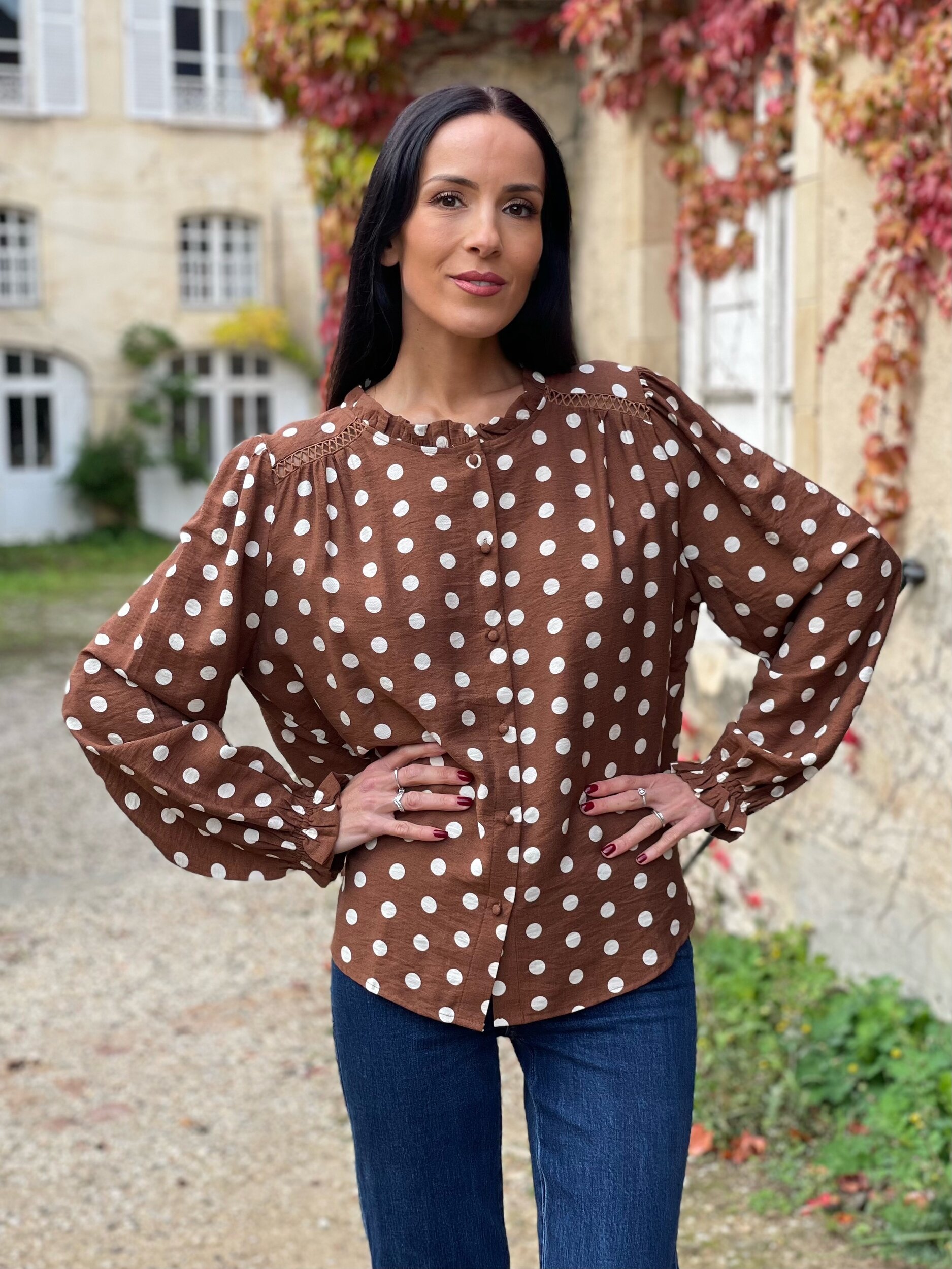 Blouse à imprimé pois CHARLINE coloris marron