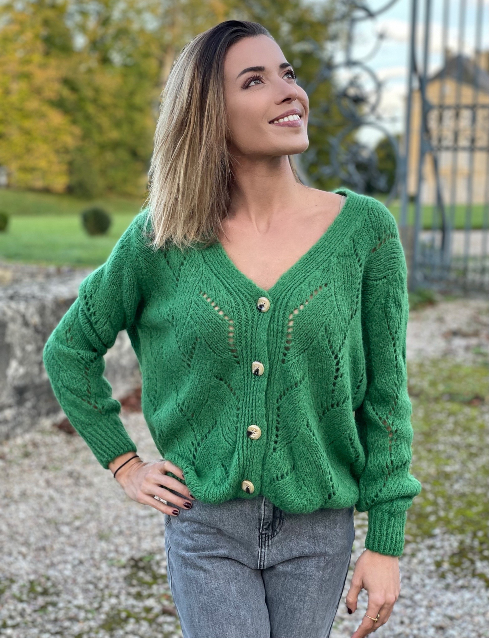 Gilet en maille ajour e SONIA coloris vert