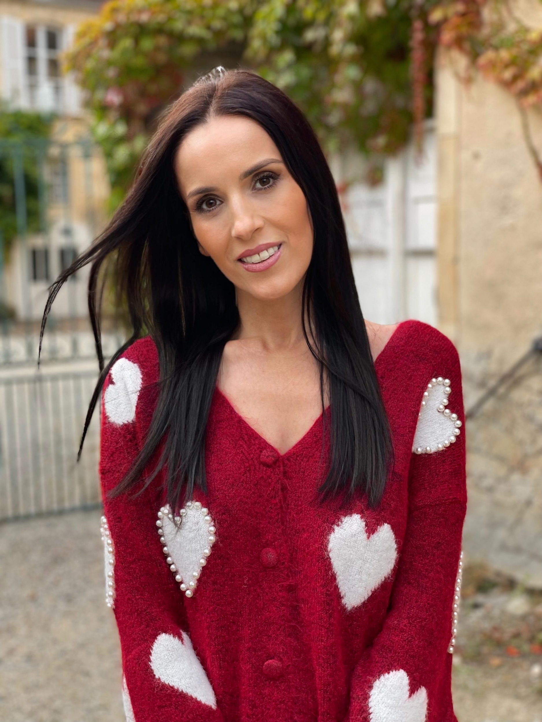 Gilet Cardigan Wooxom Rouge Dentelle - Broderie Perles, Taille 3, Occasion Très Bon État