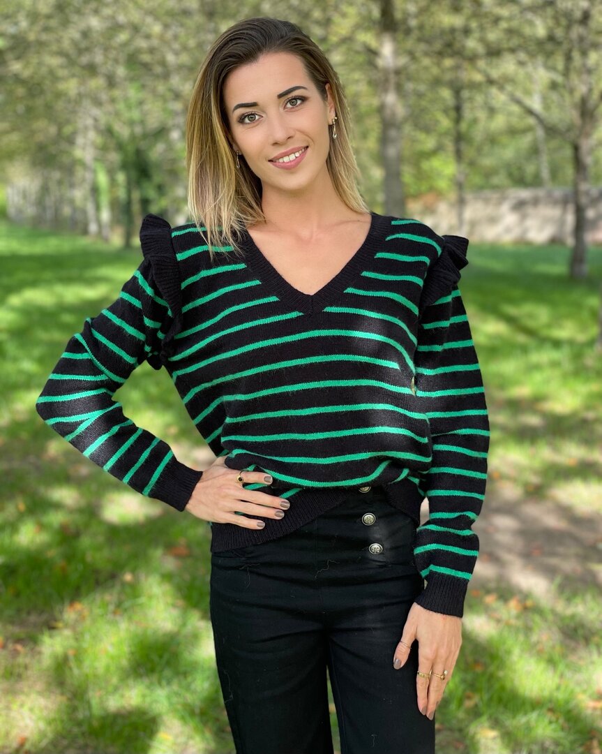 Pull en maille BORIS à rayures noir/vert - Nos dernières nouveautés ...