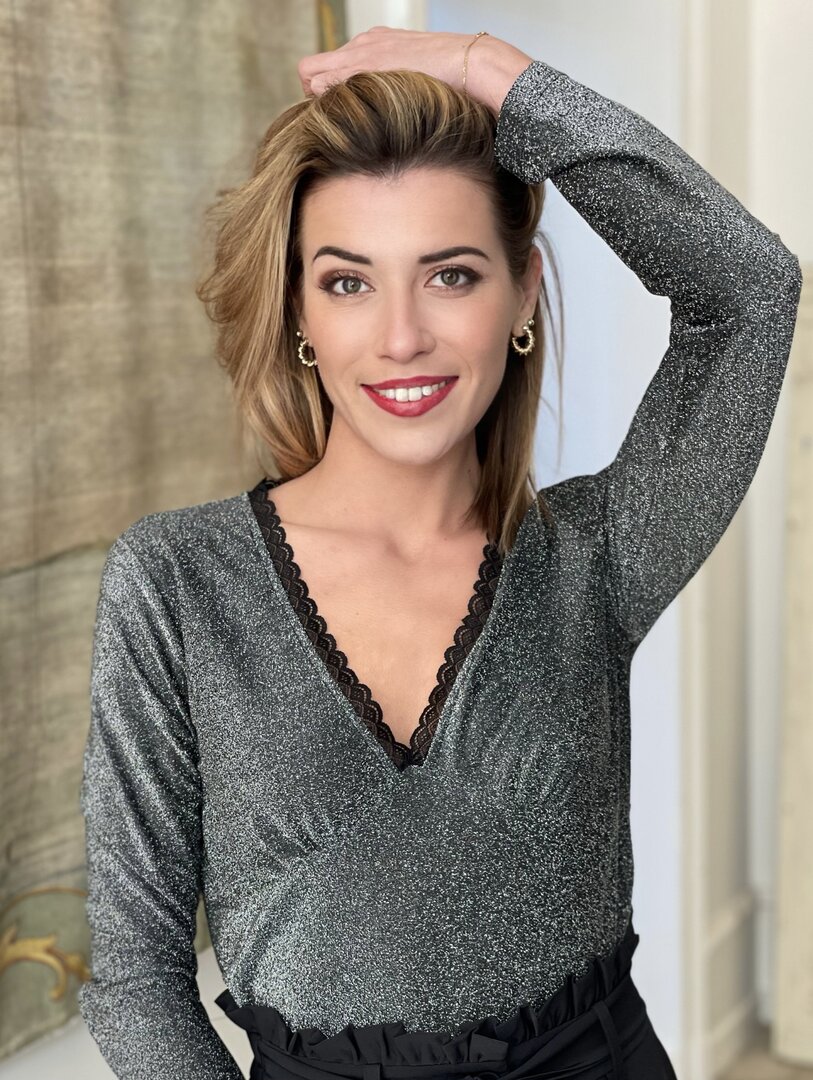 Pull Caroll Beige Doré Lurex - Manches Courtes, Taille L, Parfait Pour Mi-saison