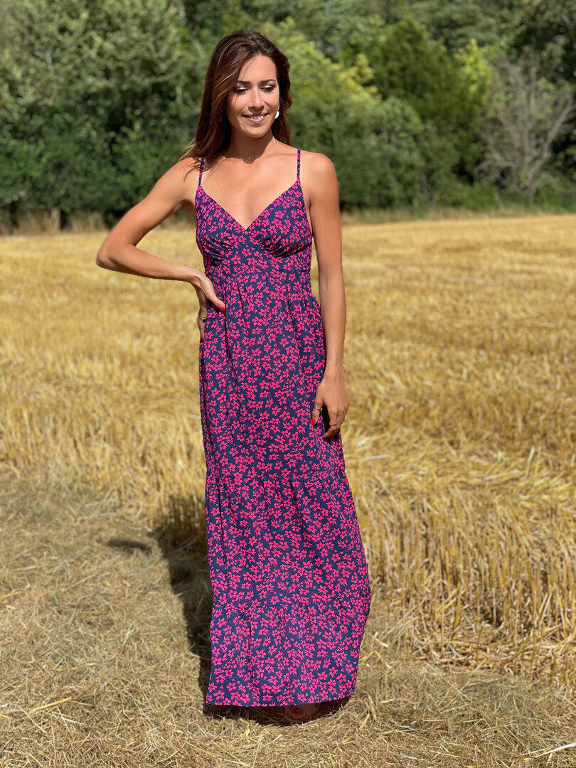 Robe à Bretelles J.L. Mode Made In Italy Motif Floral - Taille M, Soie, Occasion Très Bon état